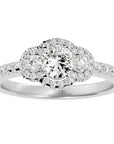 Inel de Logodnă din Aur 14k cu Moissanite Halo Pavé Trio de 0.80 ct din 14k Aur Alb - Castelo.ro