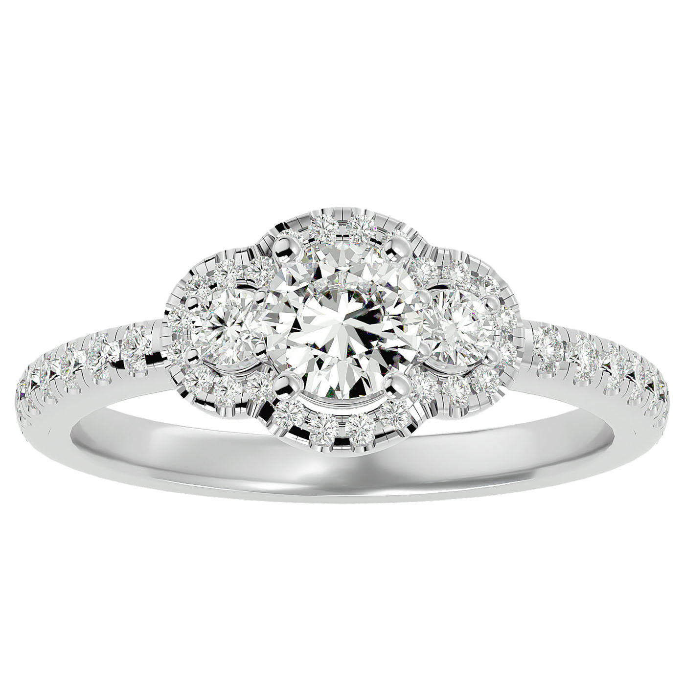 Inel de Logodnă Imperial din Aur 14k cu Diamante Create în Laborator Pavè 0.80 ct din 14k Aur Alb - Castelo.ro