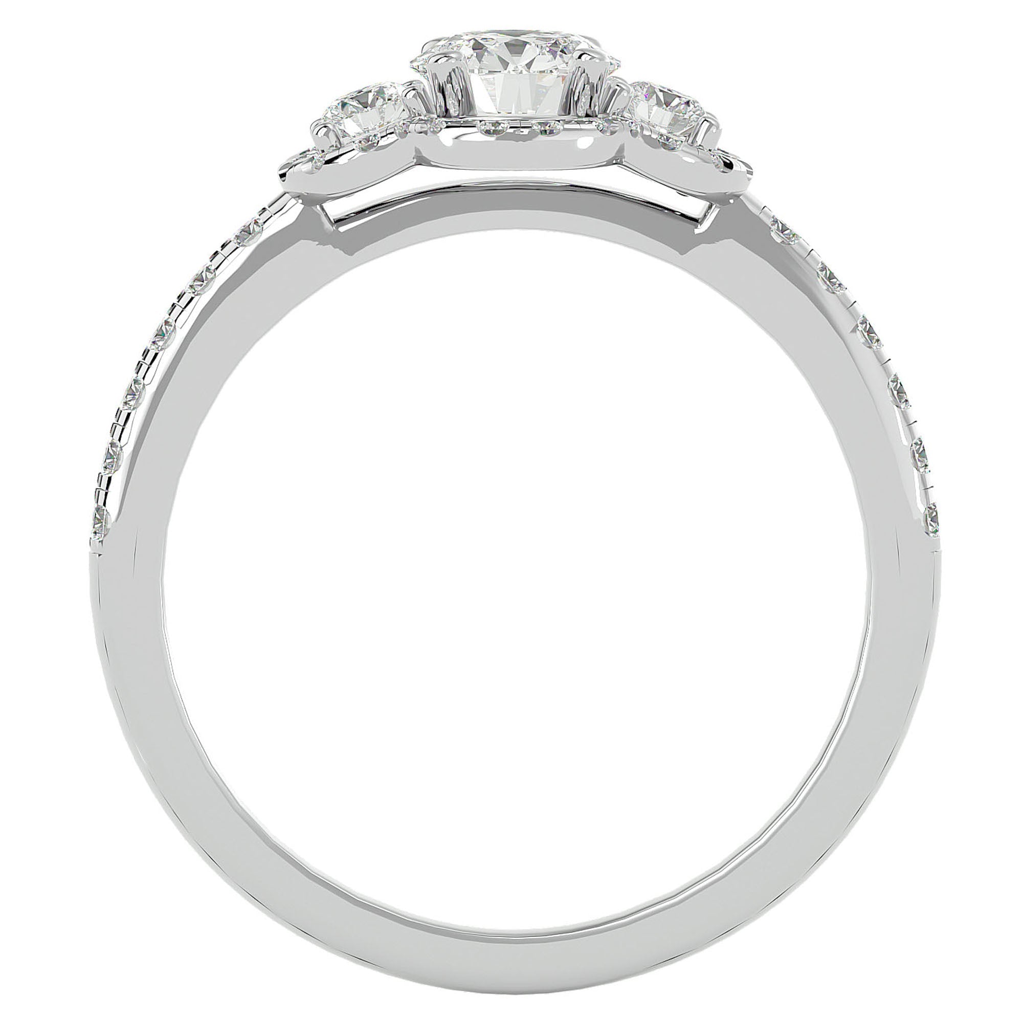 Inel de Logodnă din Aur 14k cu Moissanite Halo Pavé Trio de 0.80 ct din 14k Aur Alb - Castelo.ro
