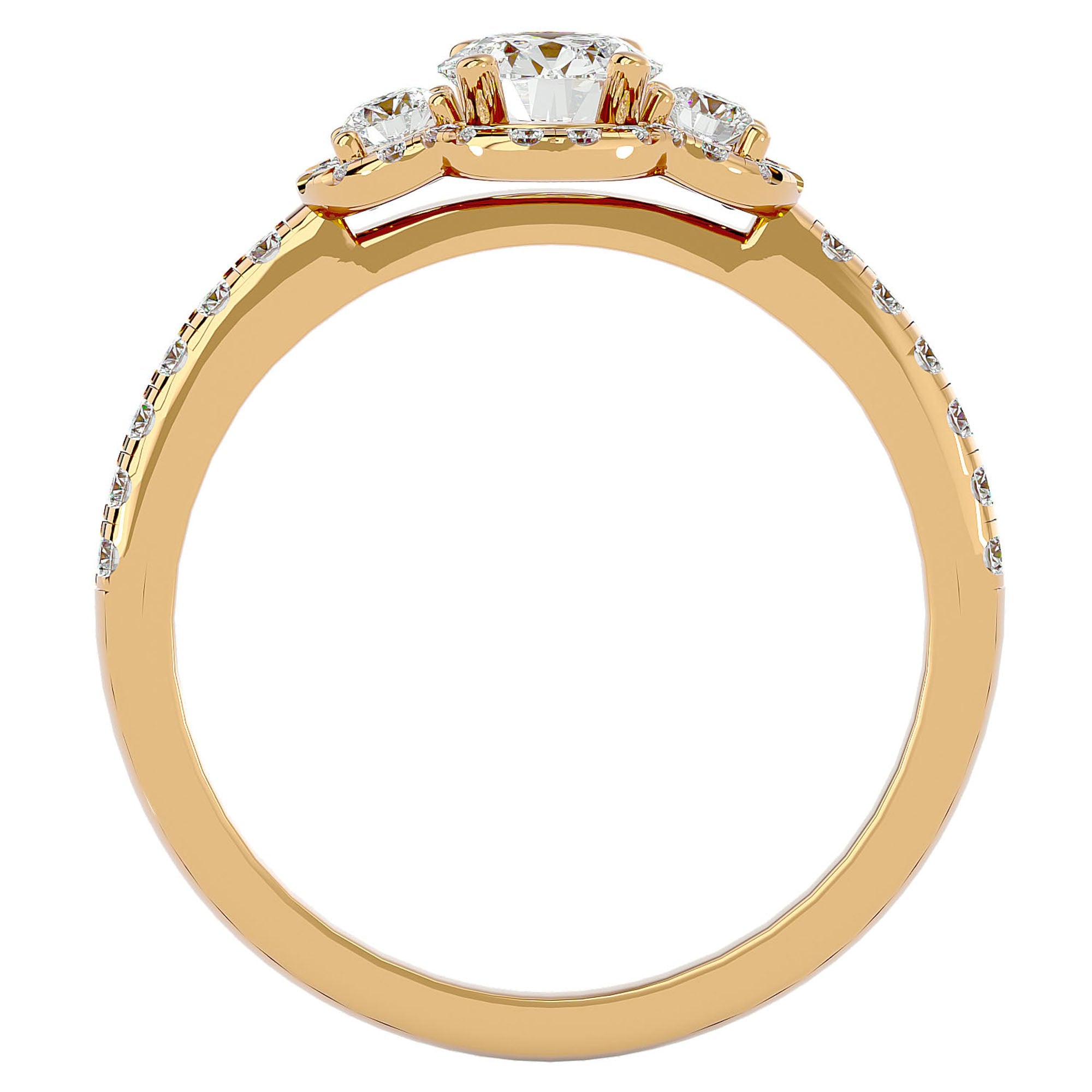 Inel de Logodnă din Aur 14k cu Moissanite Halo Pavé Trio de 0.80 ct din 14k Aur Galben - Castelo.ro