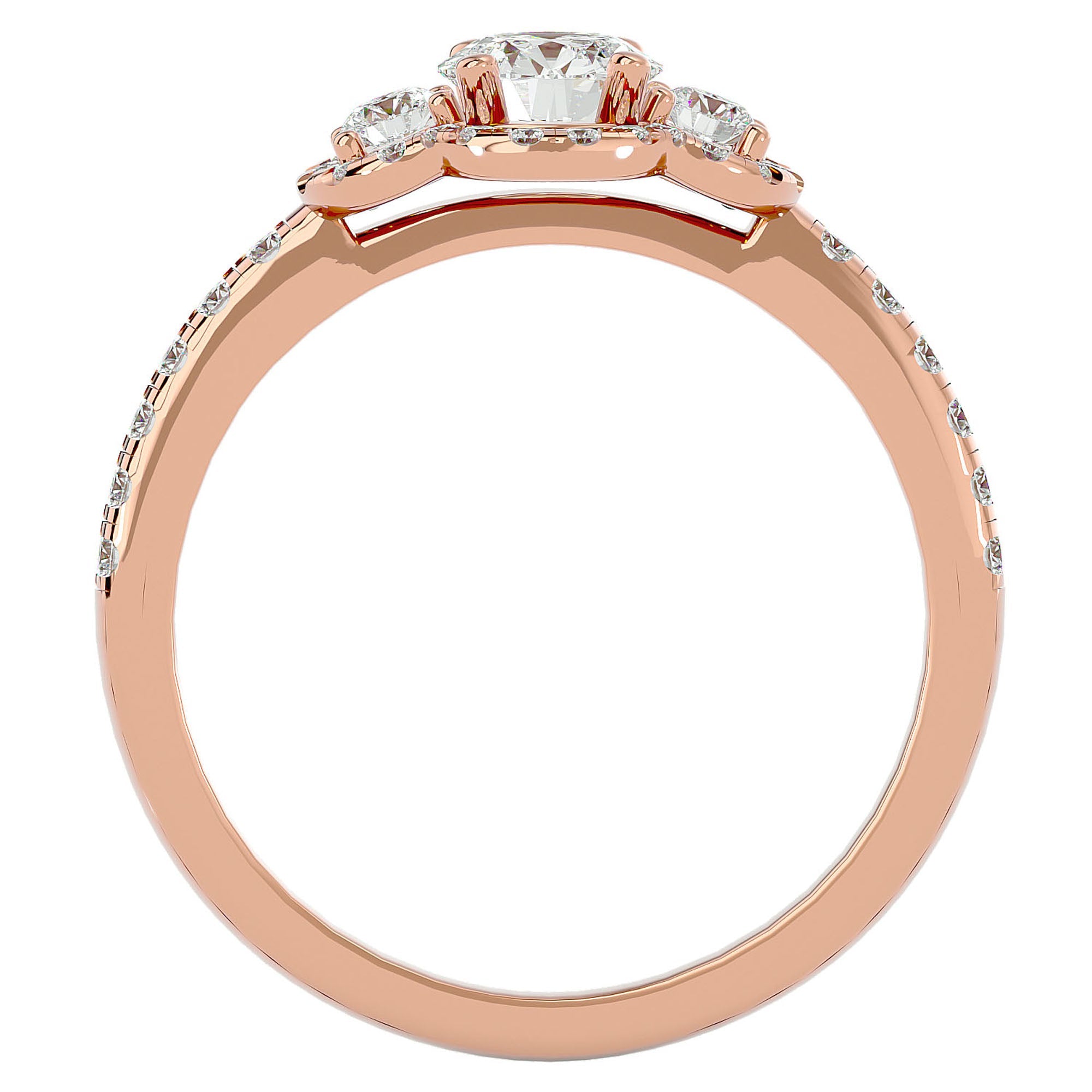 Inel de Logodnă din Aur 14k cu Moissanite Halo Pavé Trio de 0.80 ct din 14k Aur Roz - Castelo.ro