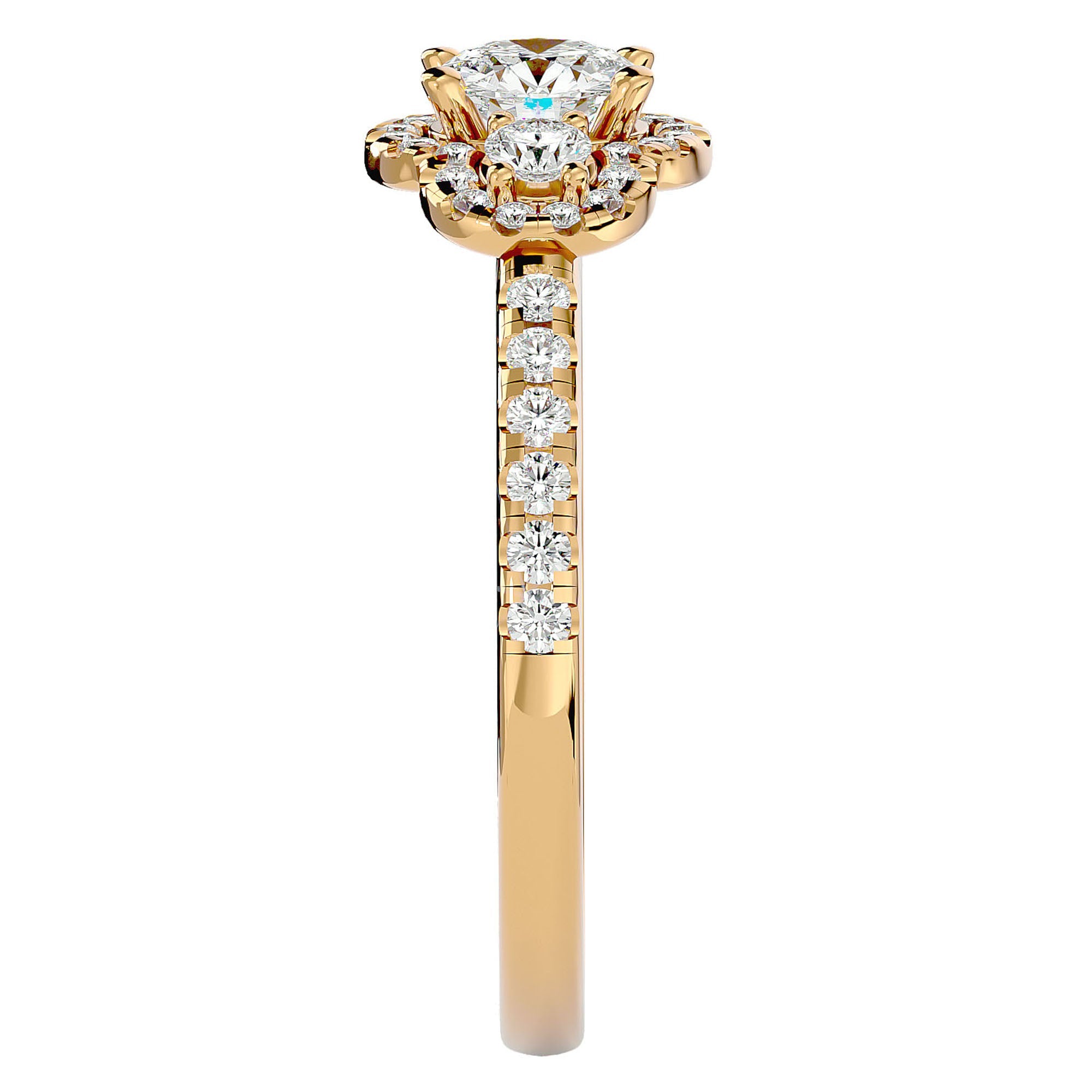 Inel de Logodnă din Aur 14k cu Moissanite Halo Pavé Trio de 0.80 ct din 14k Aur Galben - Castelo.ro
