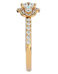 Inel de Logodnă din Aur 14k cu Moissanite Halo Pavé Trio de 0.80 ct din 14k Aur Galben - Castelo.ro