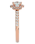 Inel de Logodnă cu Diamante Naturale Halo Pavé Trio de 0.80 ct din 18k Aur Roz - Castelo.ro