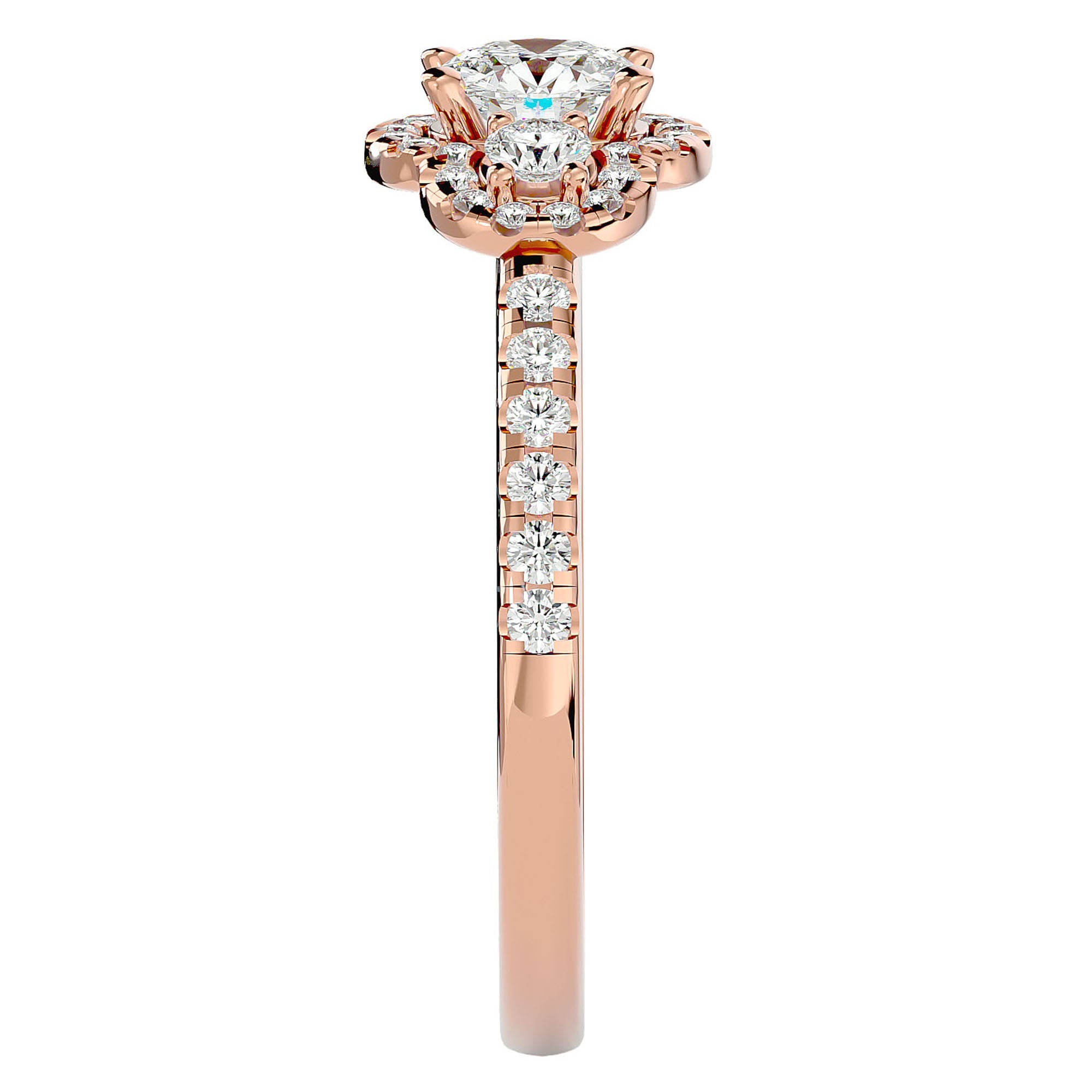 Inel de Logodnă din Aur 14k cu Moissanite Halo Pavé Trio de 0.80 ct din 14k Aur Roz - Castelo.ro