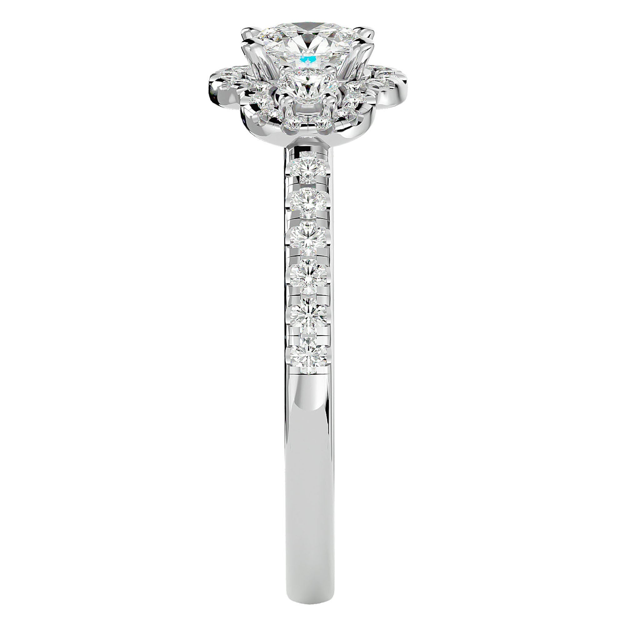 Inel de Logodnă din Aur 14k cu Moissanite Halo Pavé Trio de 0.80 ct din 14k Aur Alb - Castelo.ro