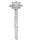 Inel de Logodnă din Aur 14k cu Moissanite Halo Pavé Trio de 0.80 ct din 14k Aur Alb - Castelo.ro