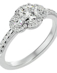Inel de Logodnă din Aur 14k cu Moissanite Halo Pavé Trio de 0.80 ct din 14k Aur Alb - Castelo.ro