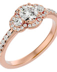 Inel de Logodnă cu Diamante Create în Laborator Halo Pavé Trio de 0.80 ct din 18k Aur Roz - Castelo.ro