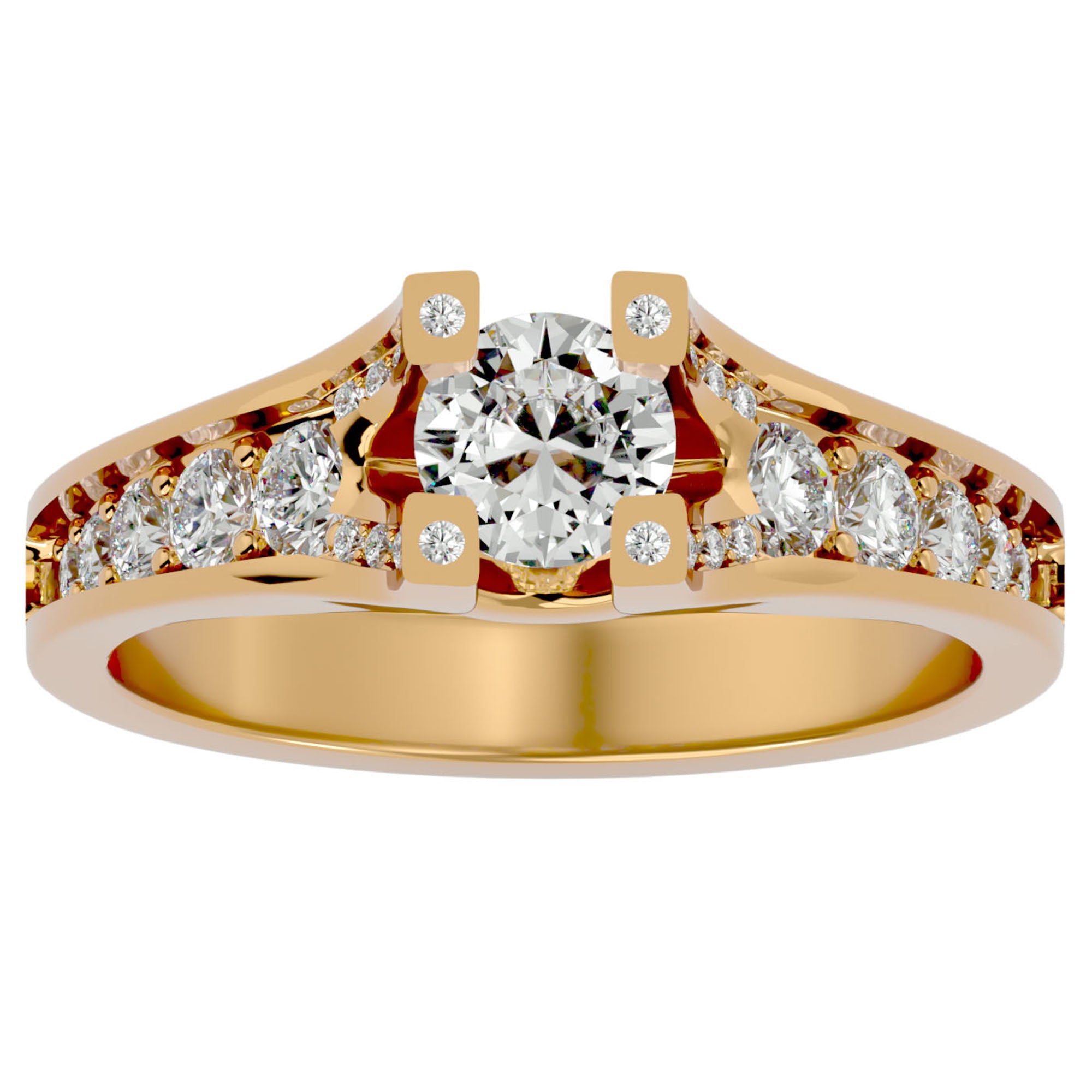 Inel Retro Solitaire Pavé din Aur 14k cu Diamante Create în Laborator de 0.81 ct. din 14k Aur Galben - Castelo.ro