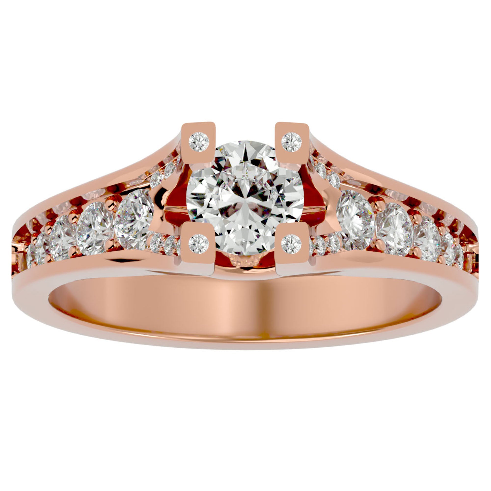 Inel Retro Solitaire Pavé din Aur 14k cu Diamante Naturale de 0.81 ct. din 14k Aur Roz - Castelo.ro