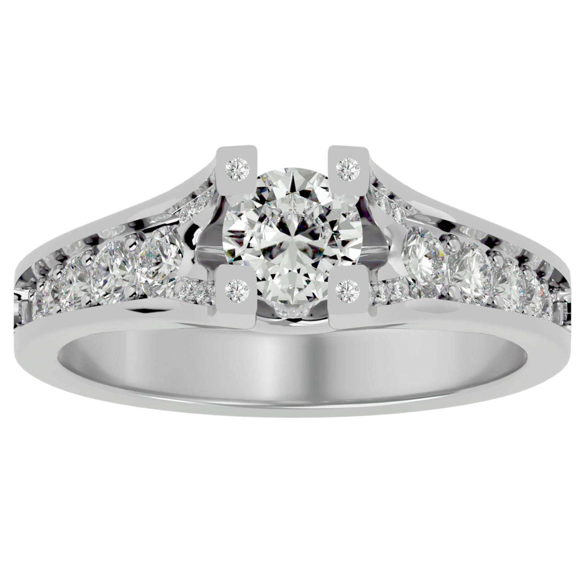 Inel Retro Solitaire Pavé din Aur 14k cu Diamante Create în Laborator de 0.81 ct. din 14k Aur Alb - Castelo.ro