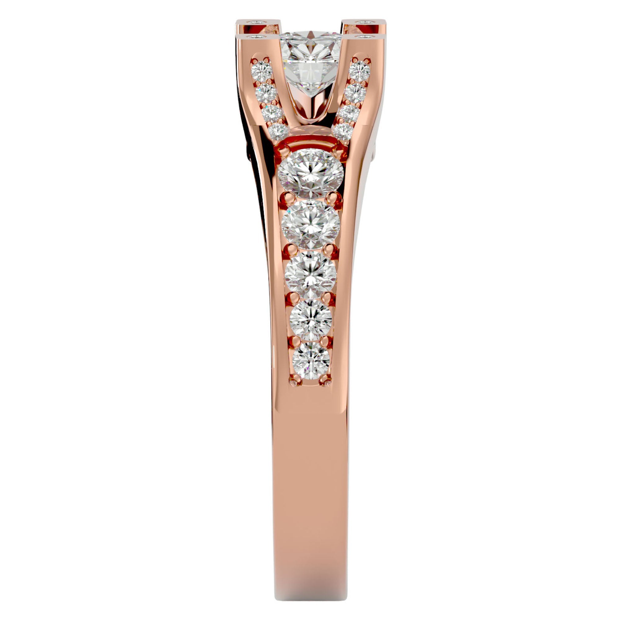 Inel Retro Solitaire Pavé din Aur 14k cu Diamante Create în Laborator de 0.81 ct. din 14k Aur Roz - Castelo.ro