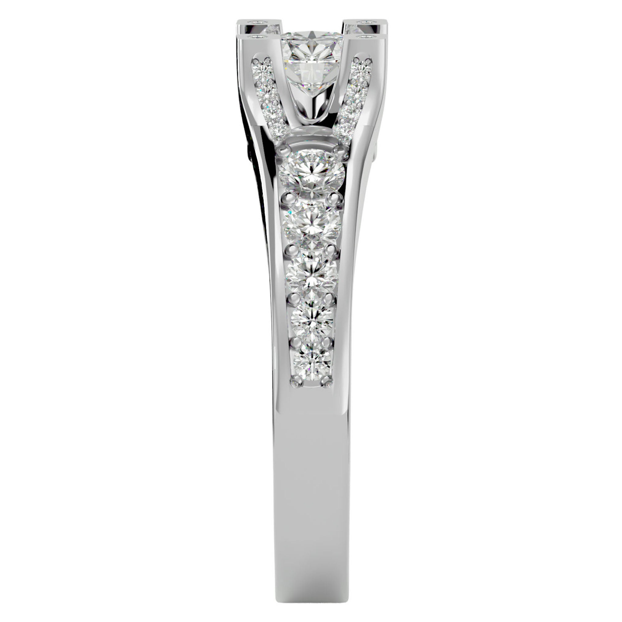 Inel Retro Solitaire Pavé din Aur 14k cu Diamante Create în Laborator de 0.81 ct. din 14k Aur Alb - Castelo.ro