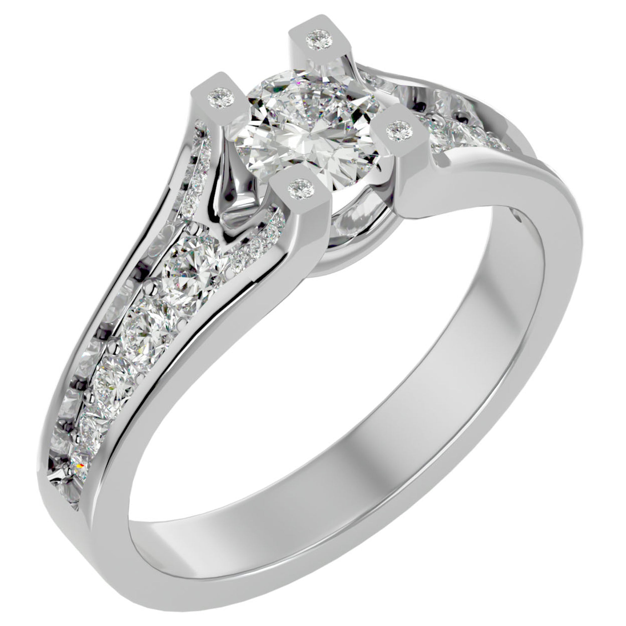 Inel Retro Solitaire Pavé din Aur 14k cu Diamante Create în Laborator de 0.81 ct. din 14k Aur Alb - Castelo.ro