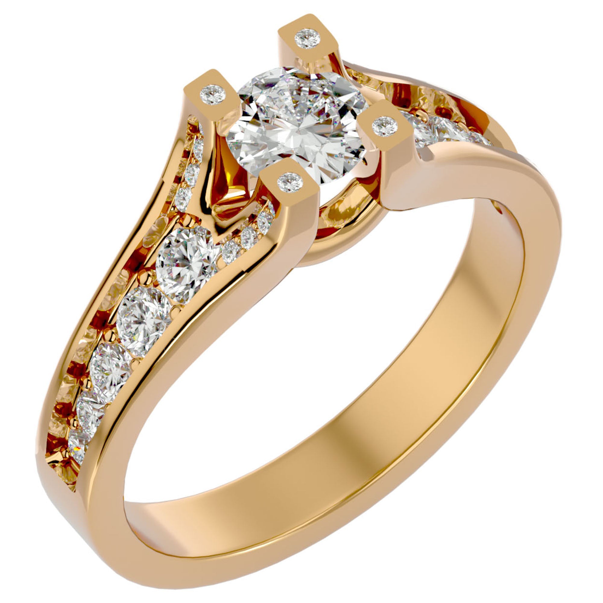 Inel Retro Solitaire Pavé din Aur 14k cu Diamante Create în Laborator de 0.81 ct. din 14k Aur Galben - Castelo.ro