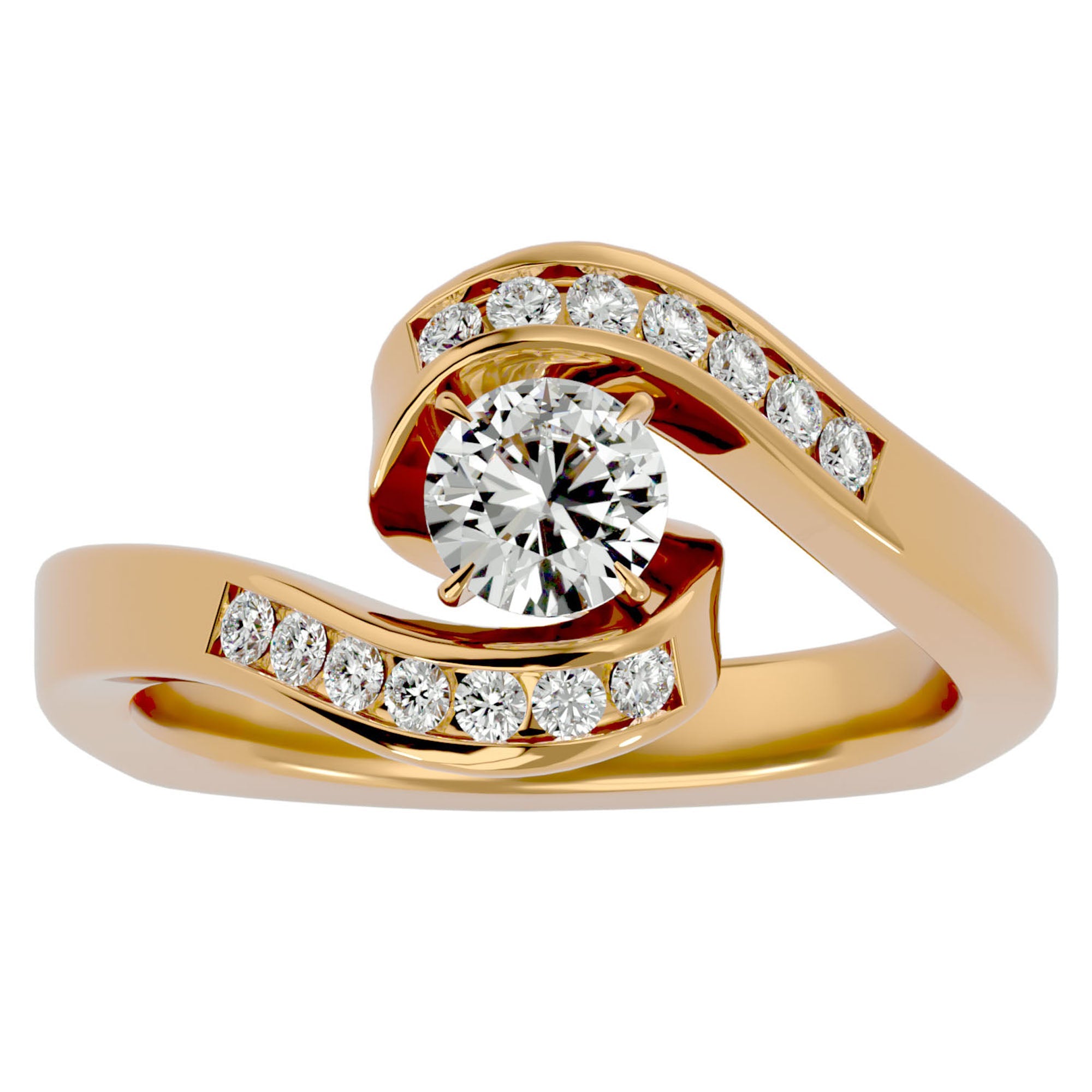 Inel de Logodnă din Aur 14k cu Diamante Naturale Pavé în Formă De Spirală de 0.63 ct din 14k Aur Galben - Castelo.ro