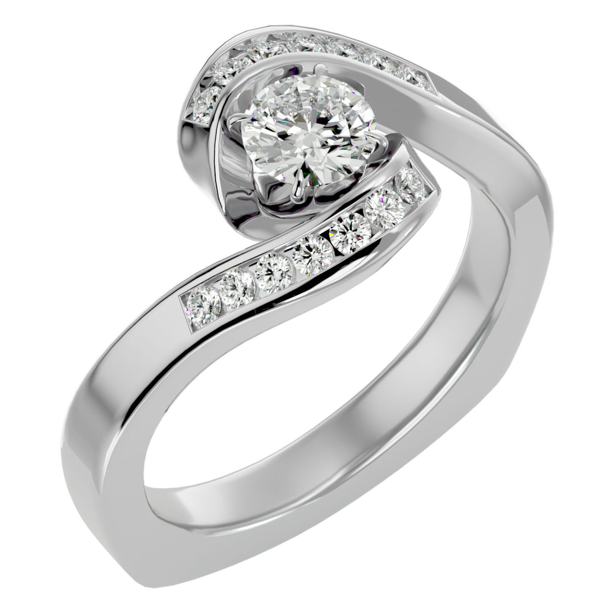 Inel de Logodnă din Aur 14k cu Moissanite Pavé în Formă De Spirală de 0.63 ct din 14k Aur Alb - Castelo.ro