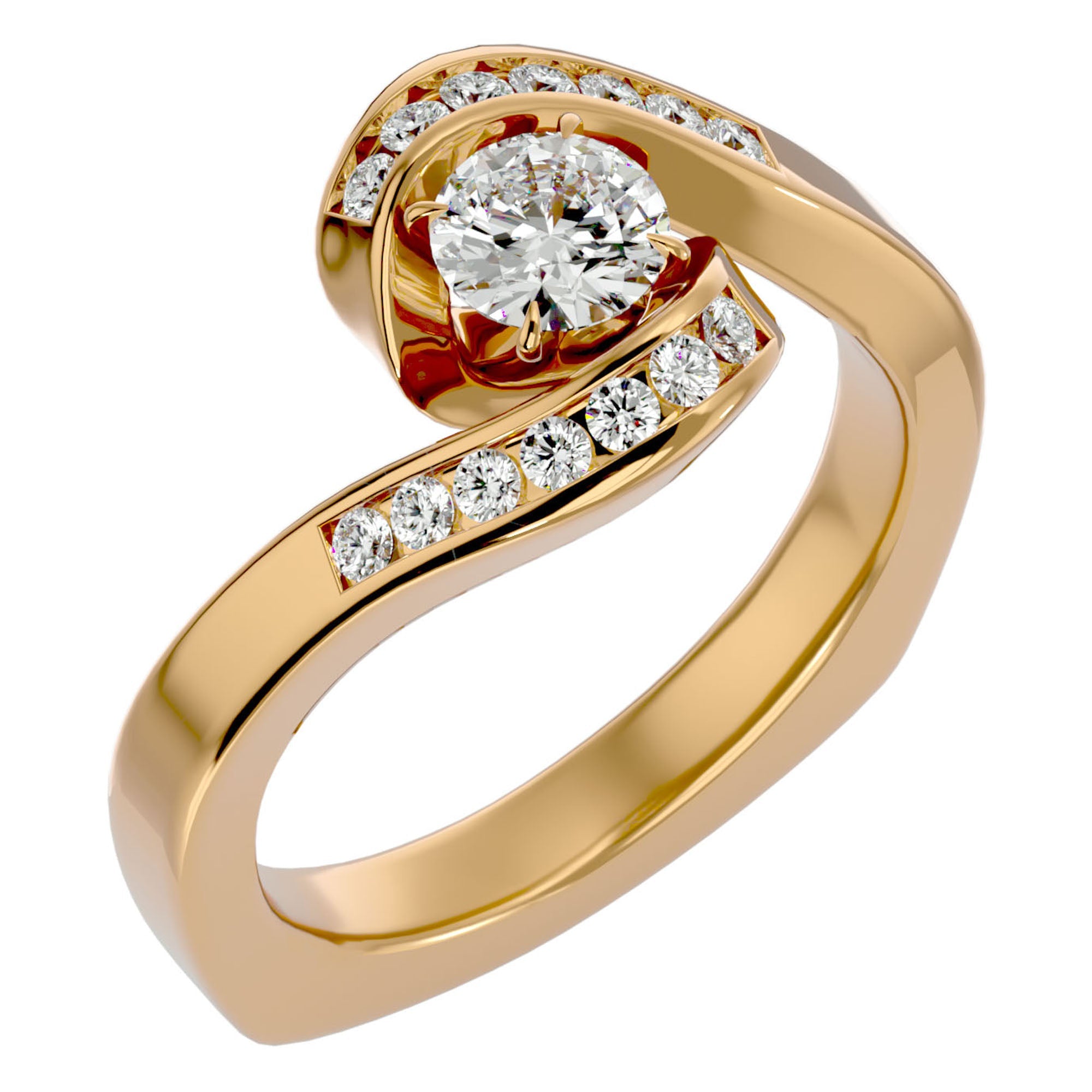 Inel de Logodnă din Aur 14k cu Moissanite Pavé în Formă De Spirală de 0.63 ct din 14k Aur Galben - Castelo.ro