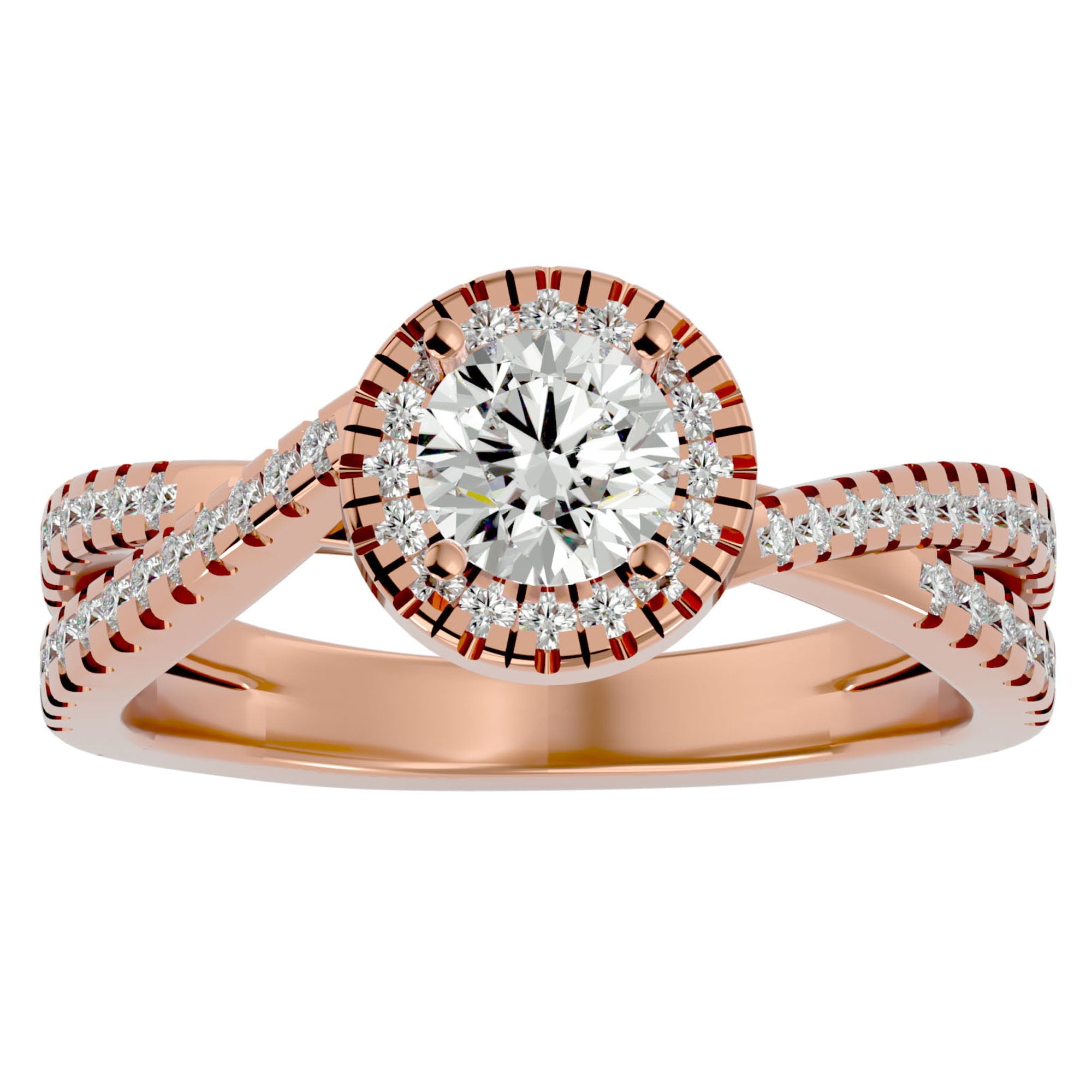 Inel de Logodnă cu Diamante Create în Laborator Pavé în Formă De Spirală de 0.98 ct din 18k Aur Roz - Castelo.ro
