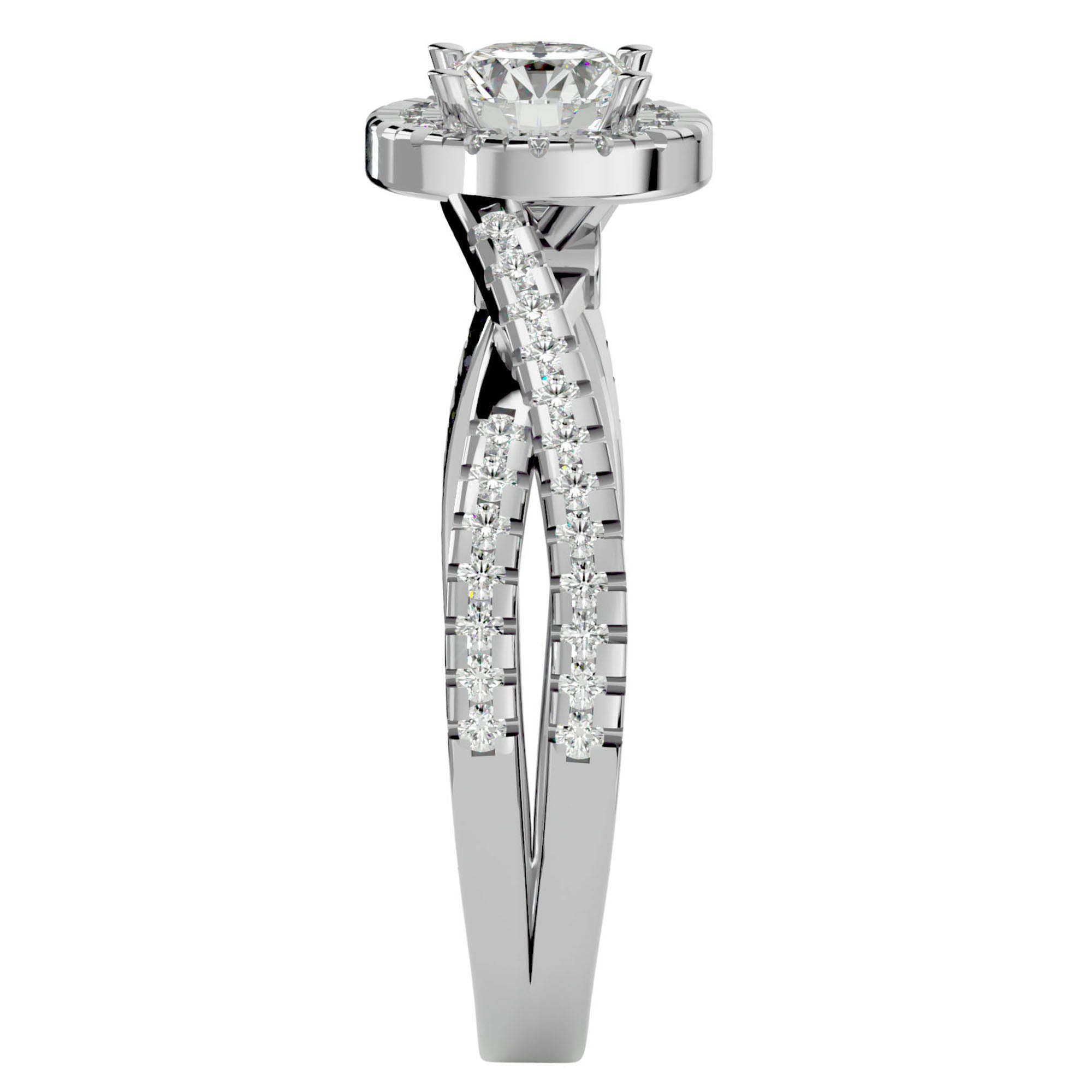Inel de Logodnă din Aur 14k cu Moissanite Pavé în Formă De Spirală de 0.98 ct din 14k Aur Alb - Castelo.ro