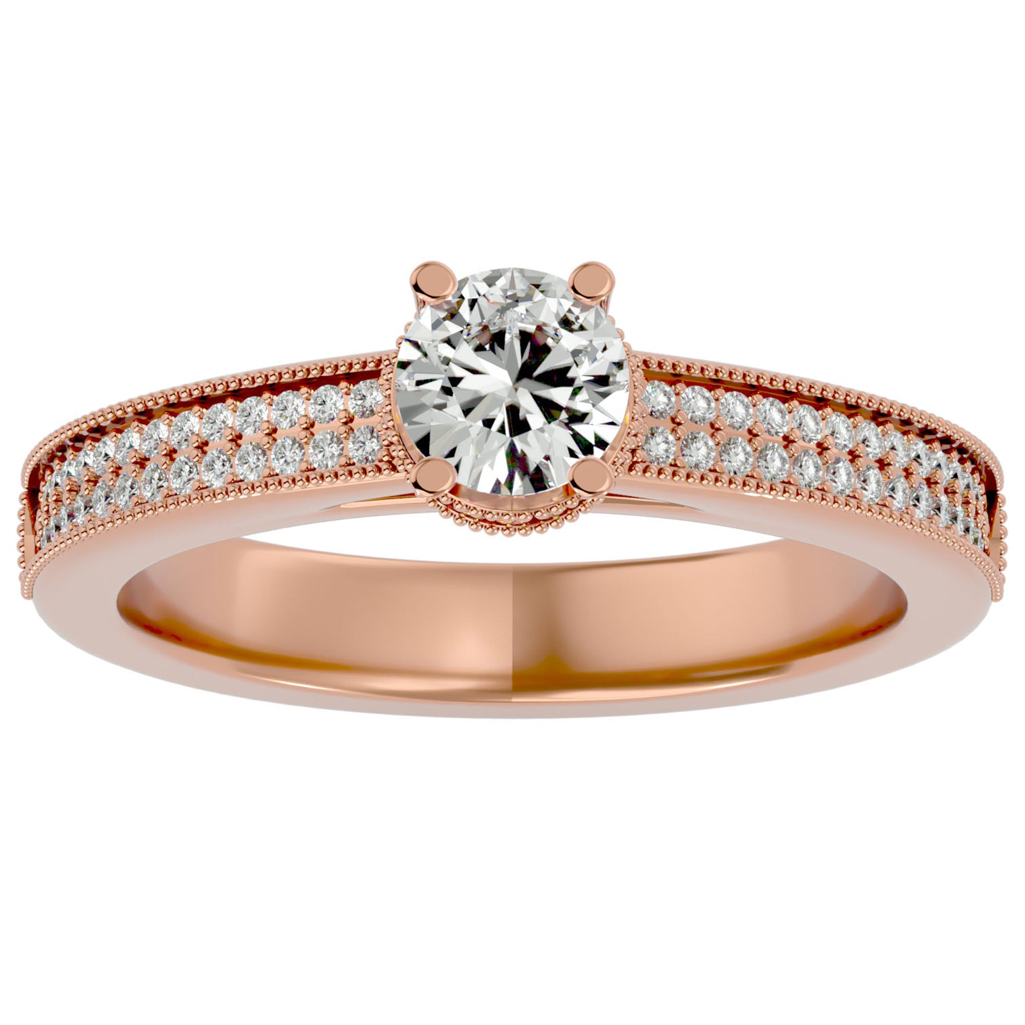 Inel De Logodnă Noblesse Pavé din Aur 14k cu Diamante Naturale de 0.61 ct din 14k Aur Roz - Castelo.ro