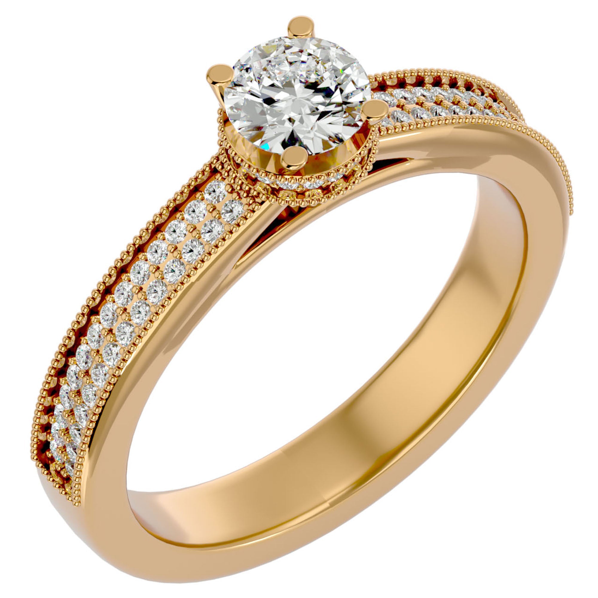 Inel De Logodnă Noblesse Pavé cu Moissanite de 0.61 ct din 18k Aur Galben - Castelo.ro