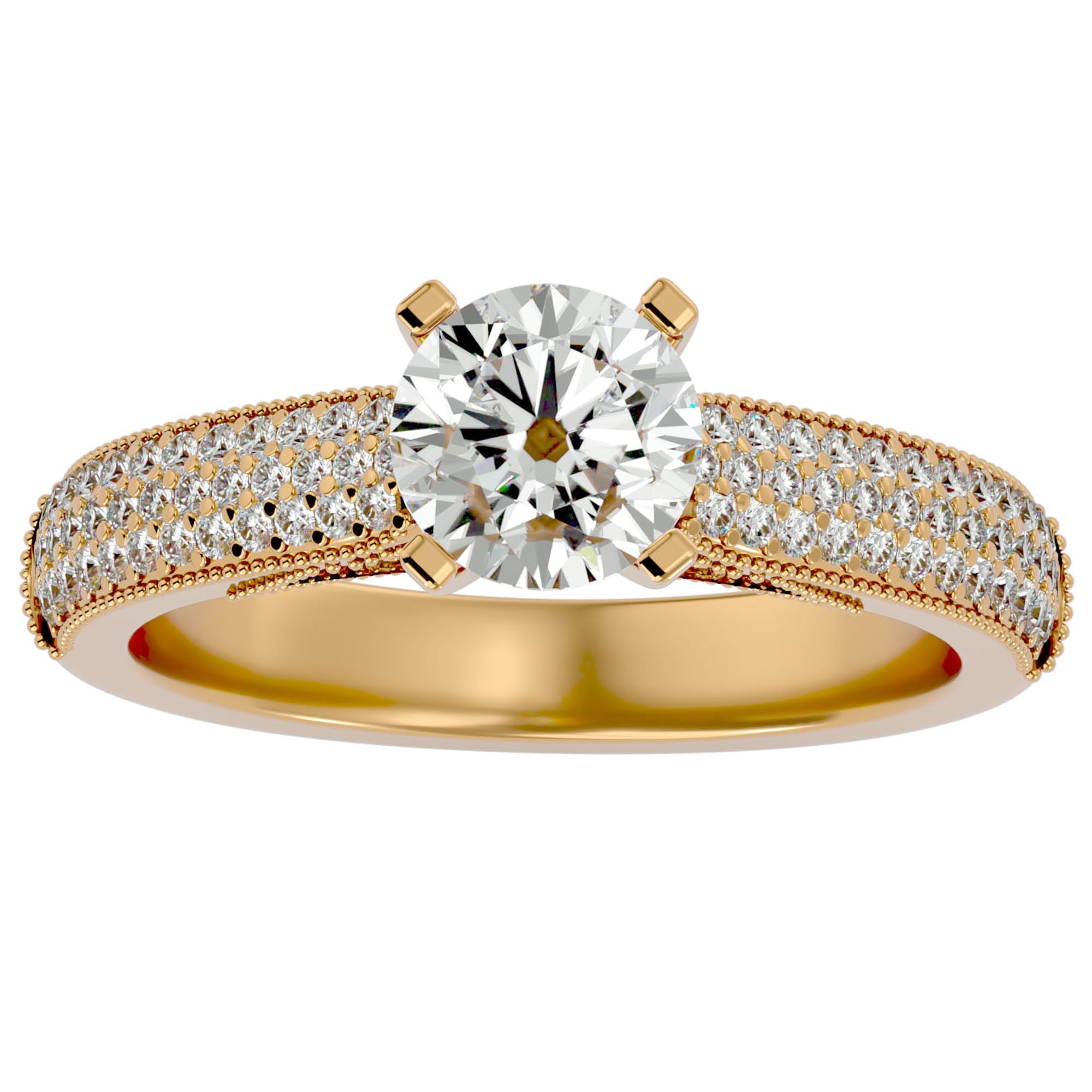 Inel De Logodnă Grande Pavé cu Diamante Create în Laborator de 1.50 ct din 18k Aur Galben - Castelo.ro