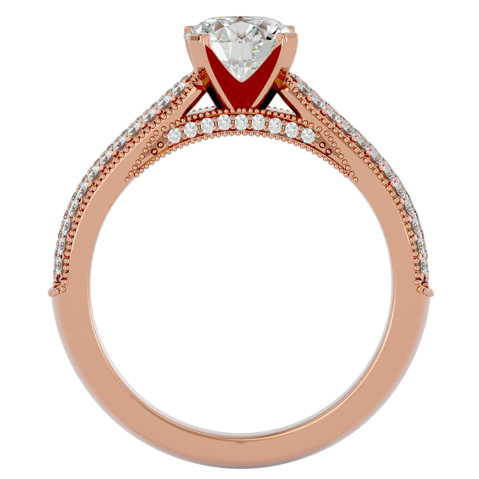 Inel De Logodnă Grande Pavé din Aur 14k cu Diamante Naturale de 1.50 ct din 14k Aur Roz - Castelo.ro
