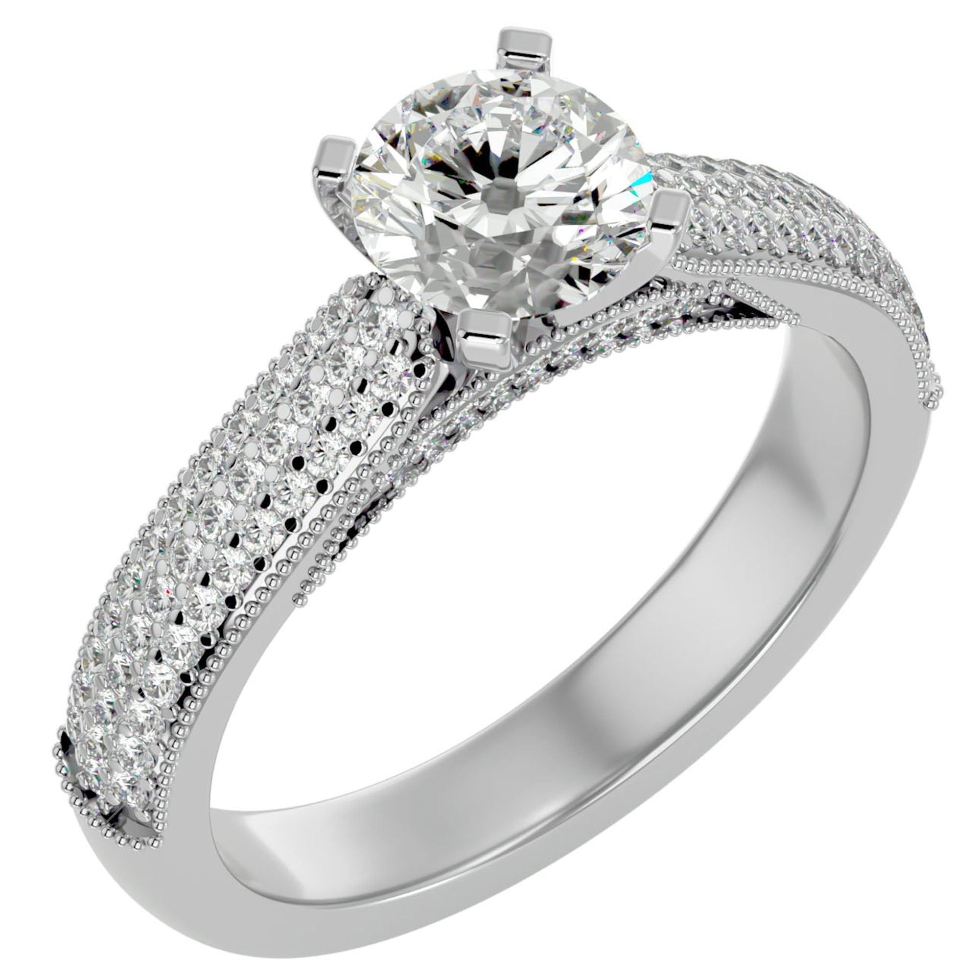 Inel De Logodnă Grande Pavé din Aur 14k cu Diamante Naturale de 1.50 ct din 14k Aur Alb - Castelo.ro