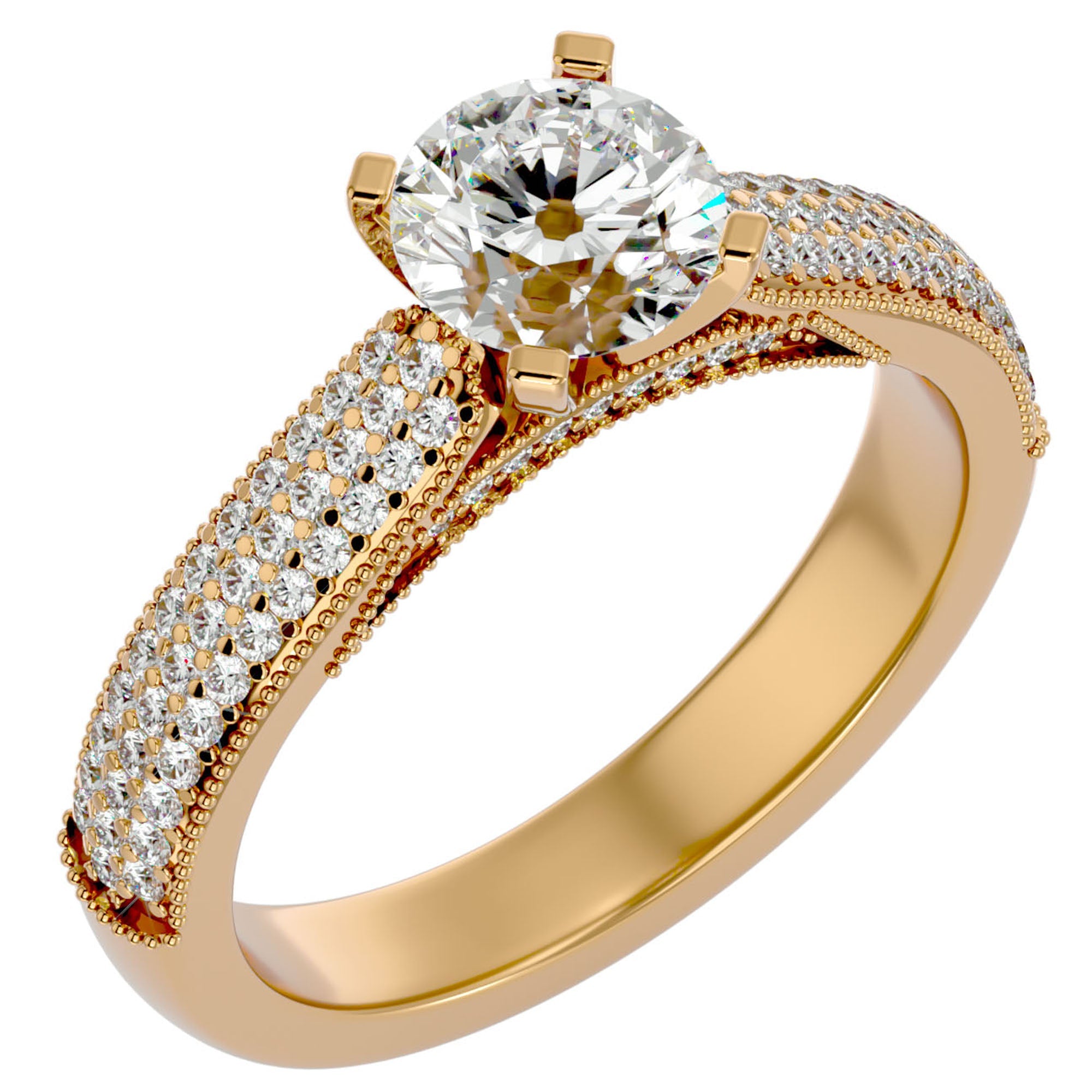 Inel De Logodnă Grande Pavé din Aur 14k cu Diamante Naturale de 1.50 ct din 14k Aur Galben - Castelo.ro