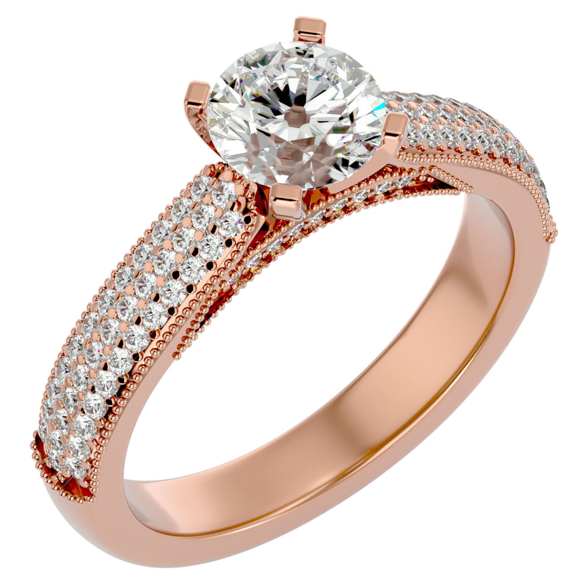Inel De Logodnă Grande Pavé din Aur 14k cu Diamante Naturale de 1.50 ct din 14k Aur Roz - Castelo.ro