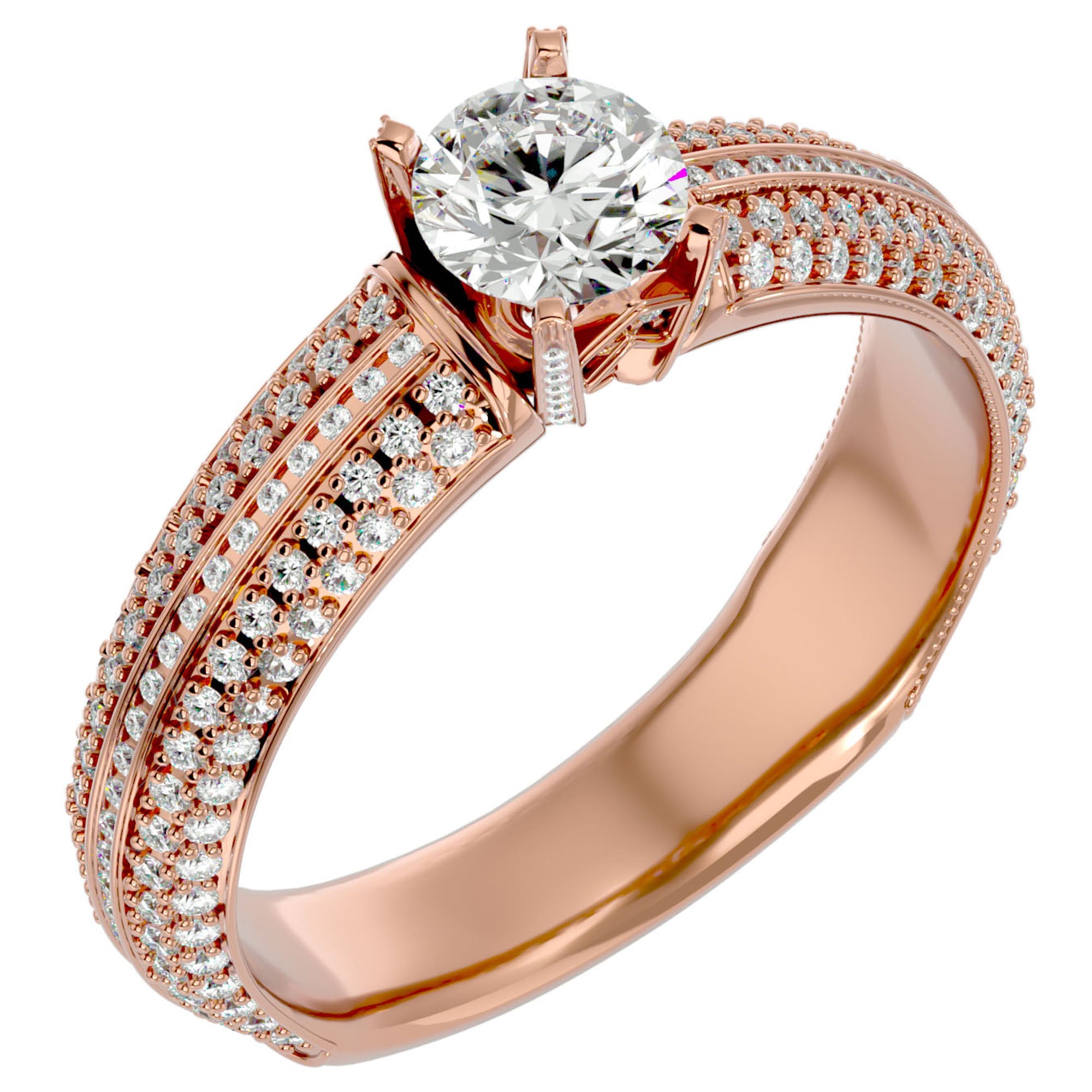 Inel De Logodnă Quatro Pavé din Aur 14k cu Diamante Naturale de 1.01 ct din 14k Aur Roz - Castelo.ro