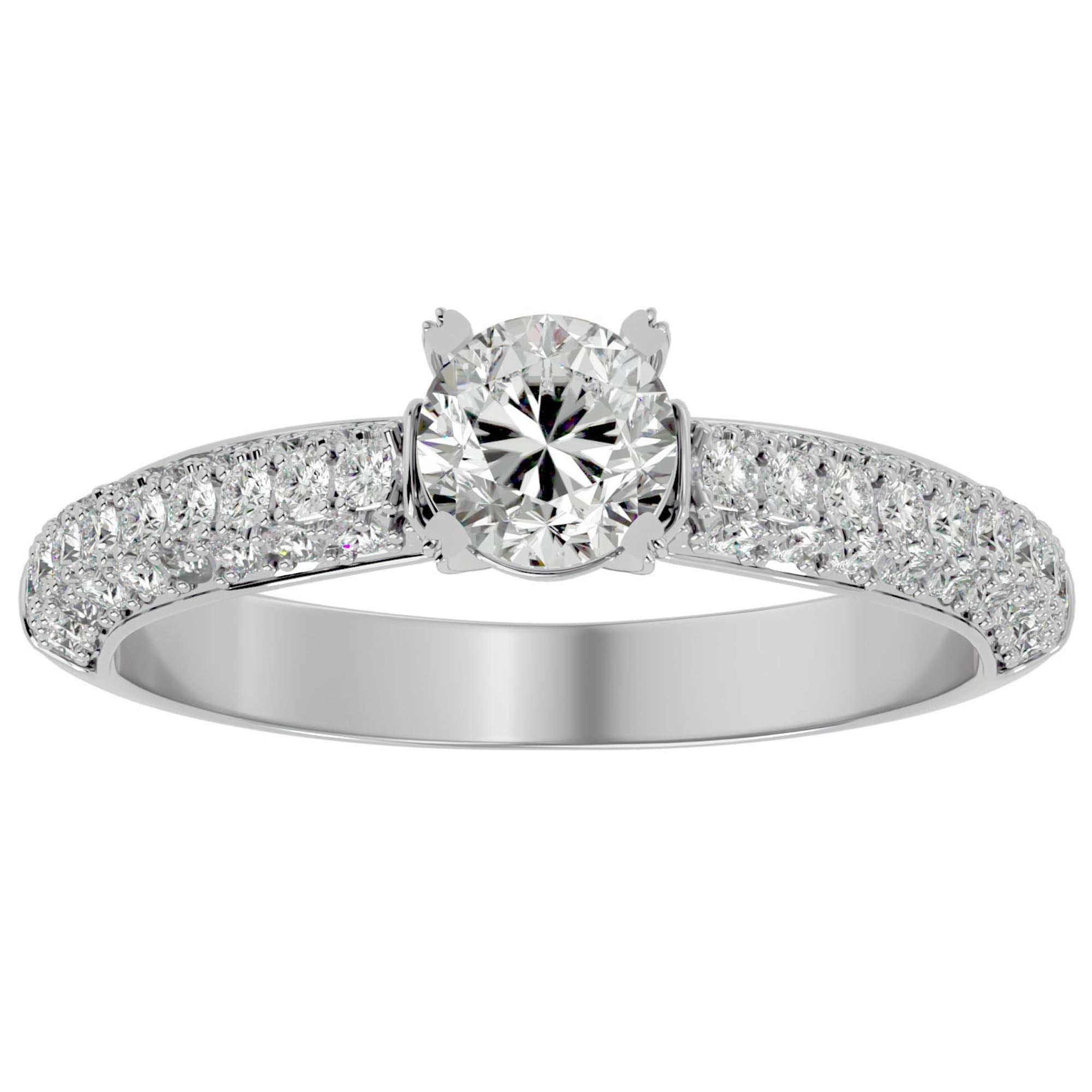 Inel De Logodnă Prospère Pavé din Aur 14k cu Moissanite de 1.23 ct din 14k Aur Alb - Castelo.ro
