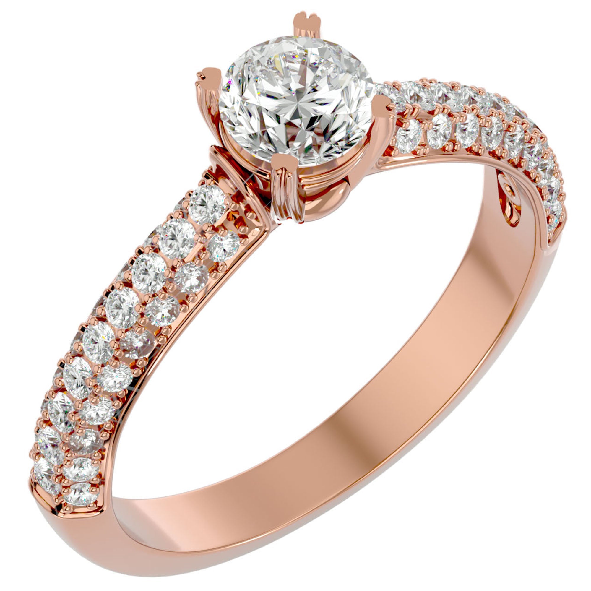 Inel De Logodnă Prospère Pavé din Aur 14k cu Moissanite de 1.23 ct din 14k Aur Roz - Castelo.ro