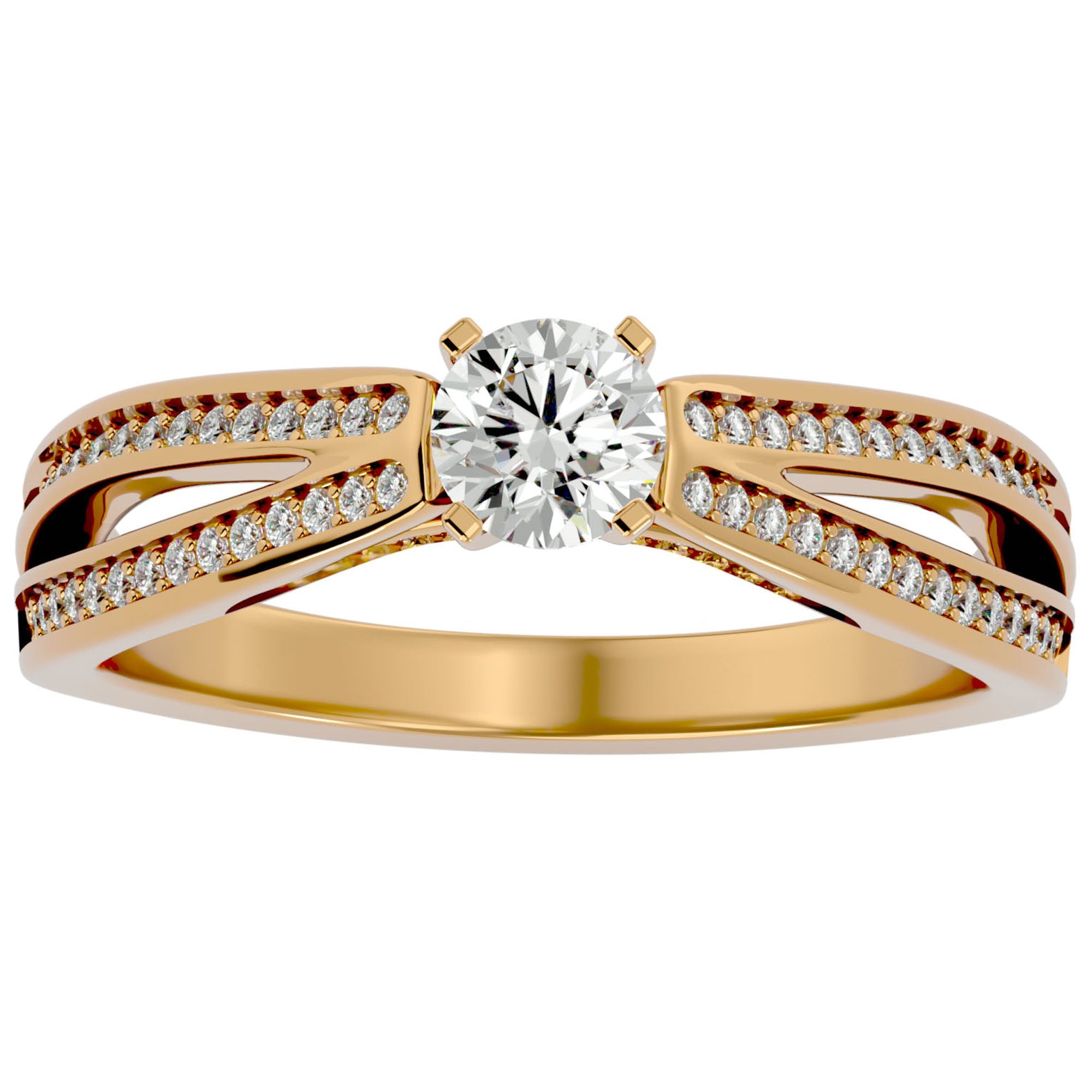 Inel De Logodnă Eleganza Pavé din Aur 14k cu Moissanite de 0.65 ct din 14k Aur Galben - Castelo.ro