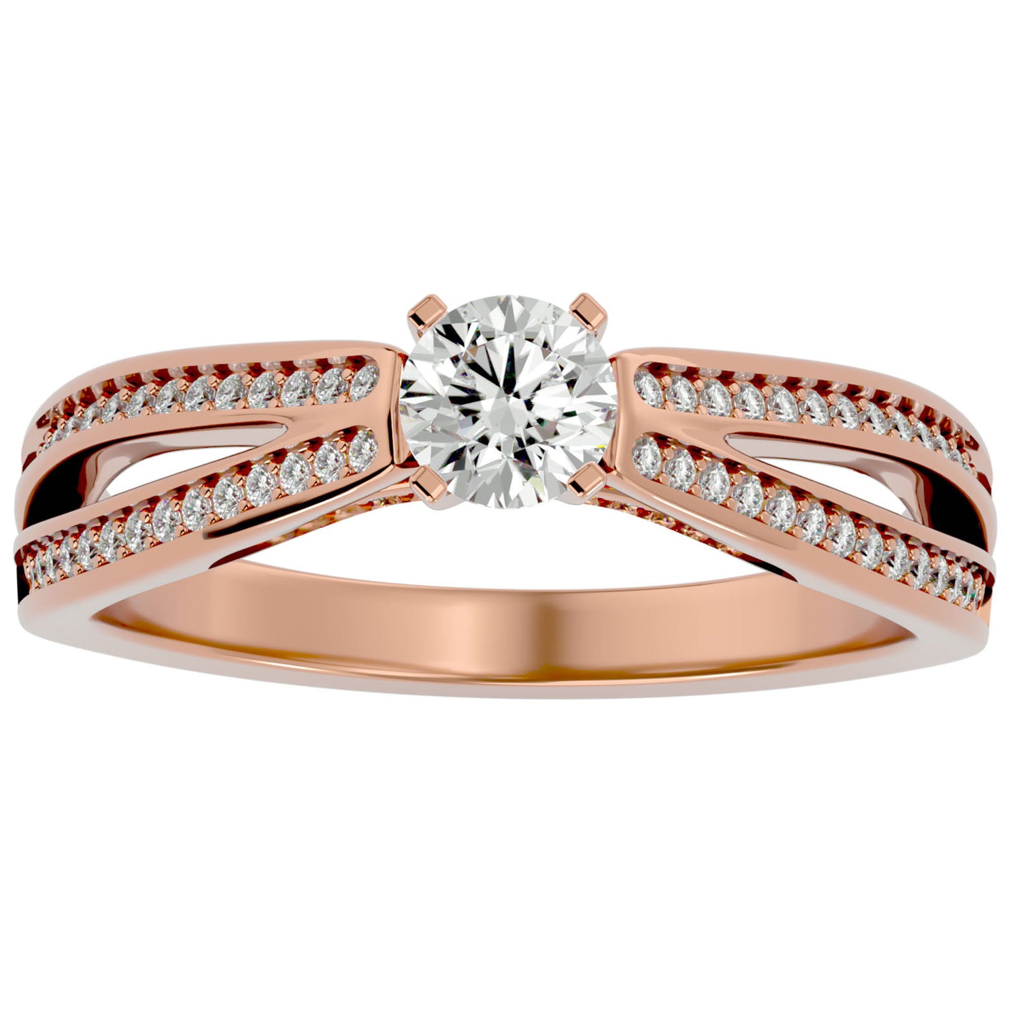 Inel De Logodnă Eleganza Pavé din Aur 14k cu Moissanite de 0.65 ct din 14k Aur Roz - Castelo.ro