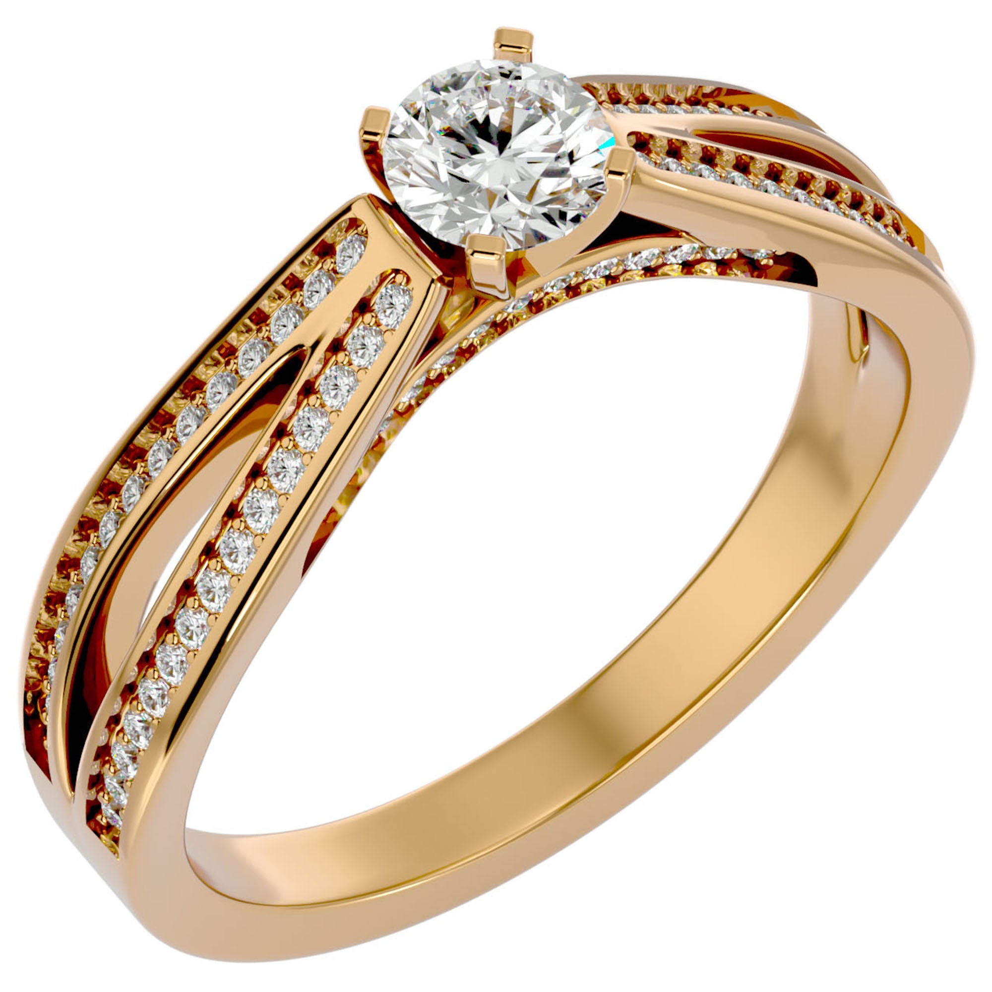 Inel De Logodnă Eleganza Pavé din Aur 14k cu Moissanite de 0.65 ct din 14k Aur Galben - Castelo.ro