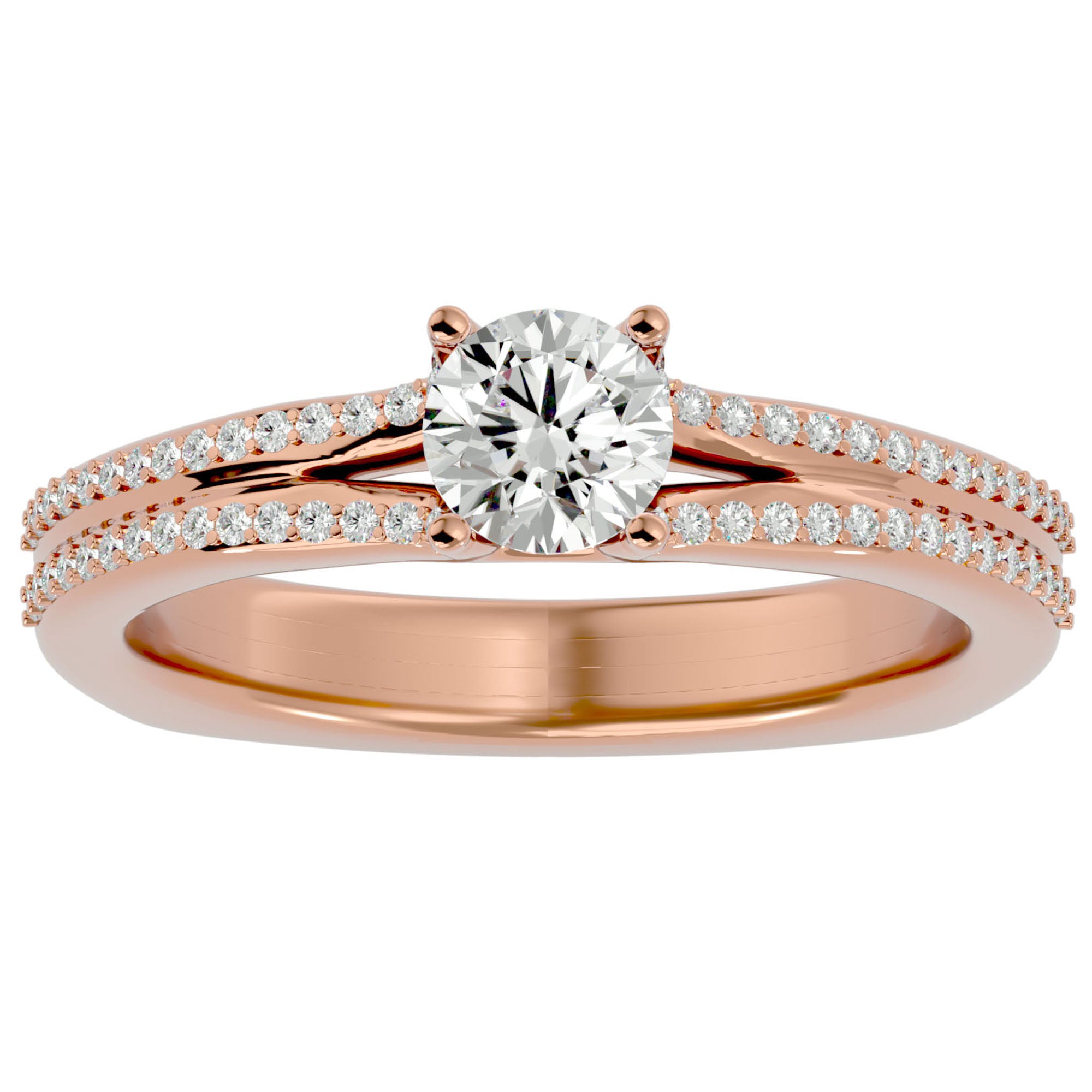 Inel De Logodnă Lyon Pavé din Aur 14k cu Diamante Naturale de 0.70 ct din 14k Aur Roz - Castelo.ro