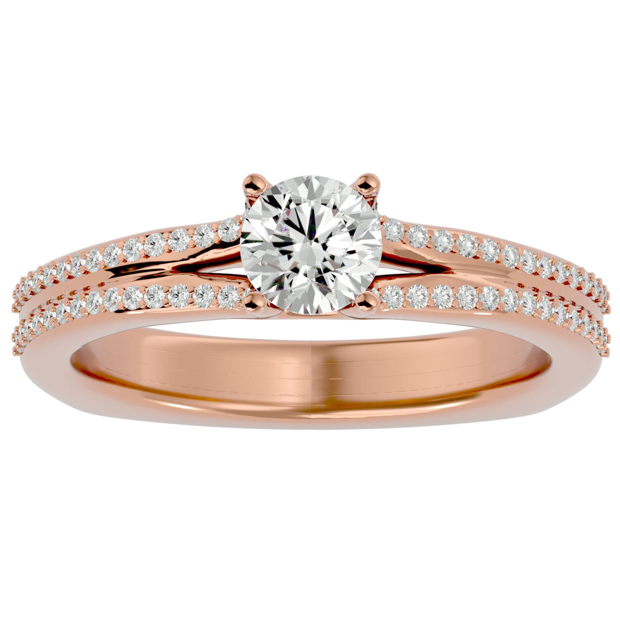 Inel De Logodnă Lyon Pavé din Aur 14k cu Diamante Create în Laborator de 0.70 ct din 14k Aur Roz - Castelo.ro