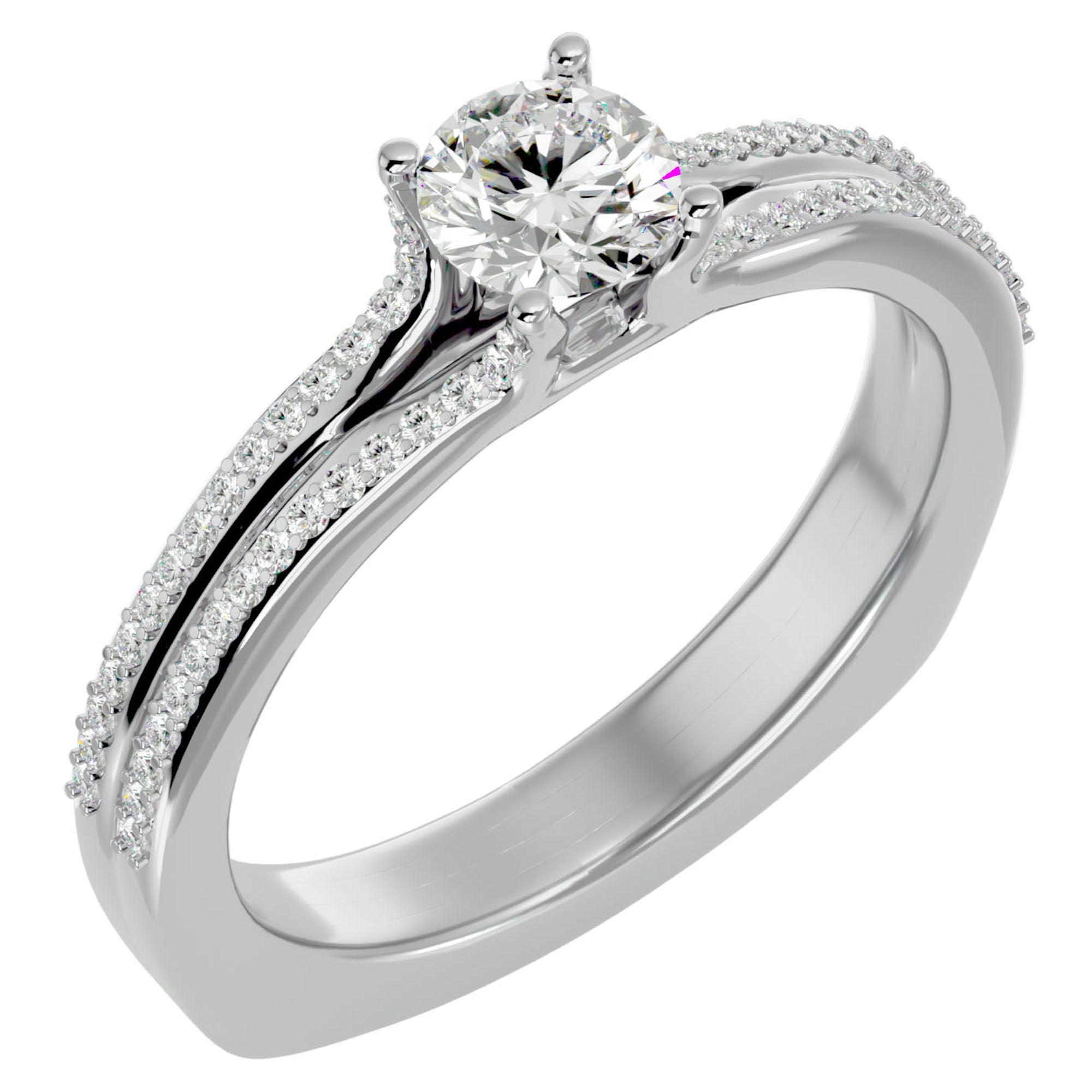 Inel De Logodnă Lyon Pavé din Aur 14k cu Diamante Create în Laborator de 0.70 ct din 14k Aur Alb - Castelo.ro