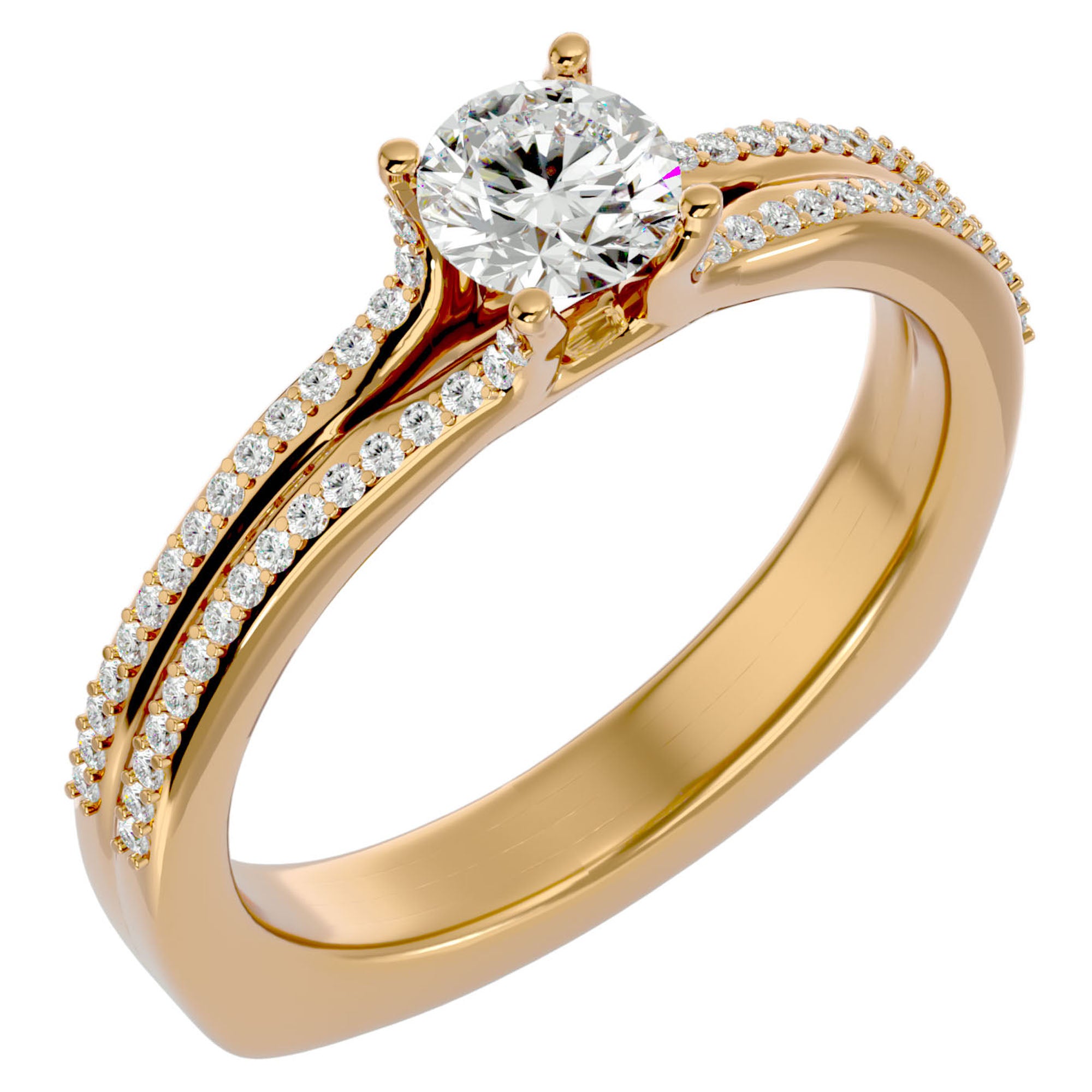Inel De Logodnă Lyon Pavé din Aur 14k cu Diamante Naturale de 0.70 ct din 14k Aur Galben - Castelo.ro