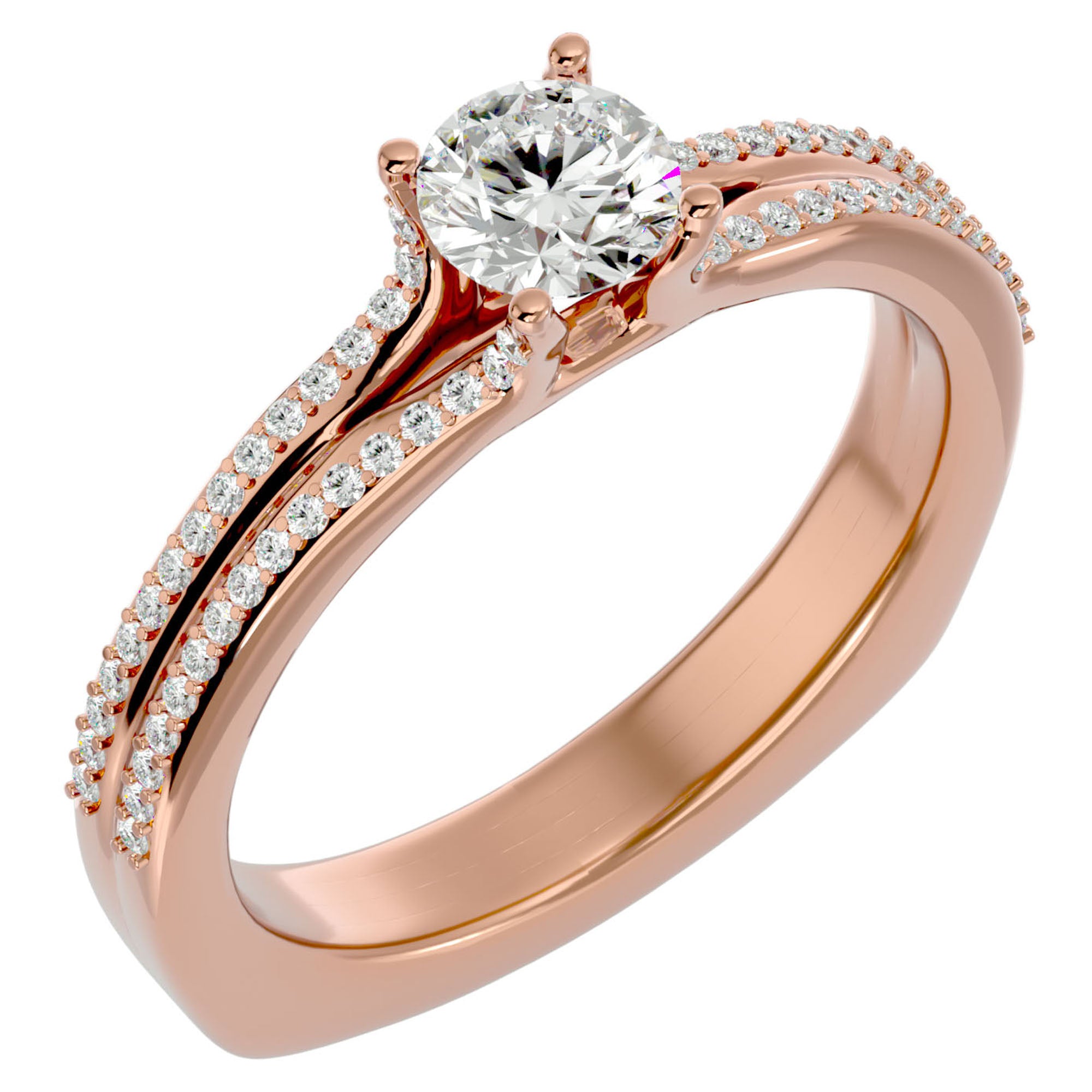 Inel De Logodnă Lyon Pavé din Aur 14k cu Diamante Naturale de 0.70 ct din 14k Aur Roz - Castelo.ro