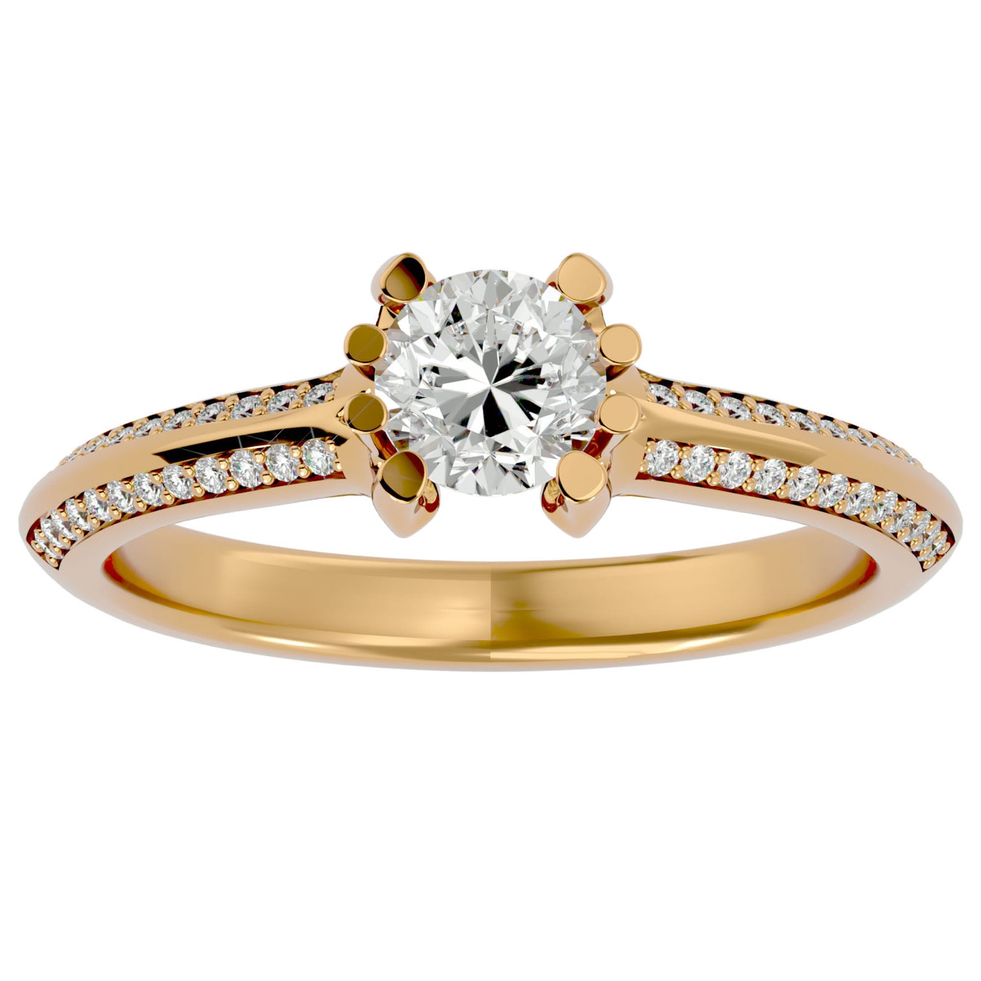 Inel De Logodnă Rennes Pavé din Aur 14k cu Moissanite de 0.86 ct din 14k Aur Galben - Castelo.ro