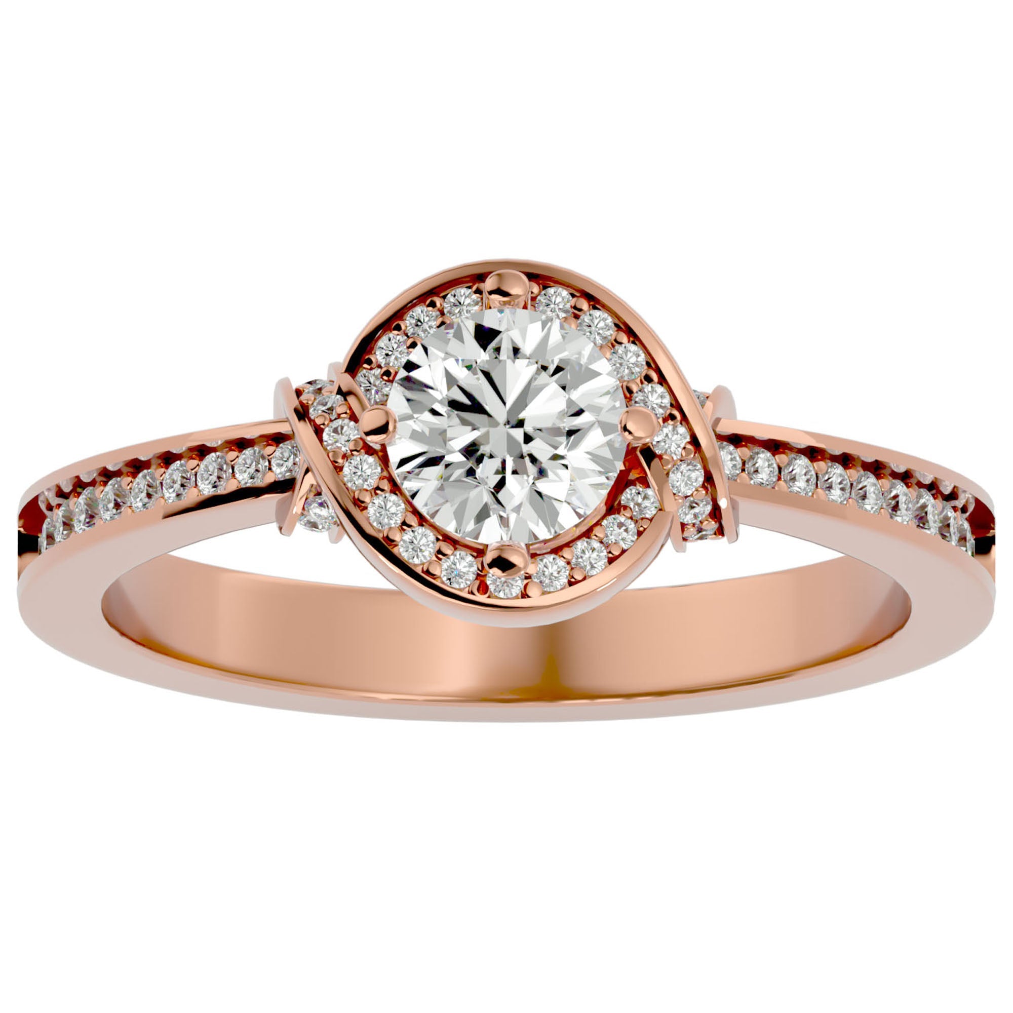 Inel Vintage Halo Pavé cu Diamante Naturale de 0.69 ct din 18k Aur Roz - Castelo.ro