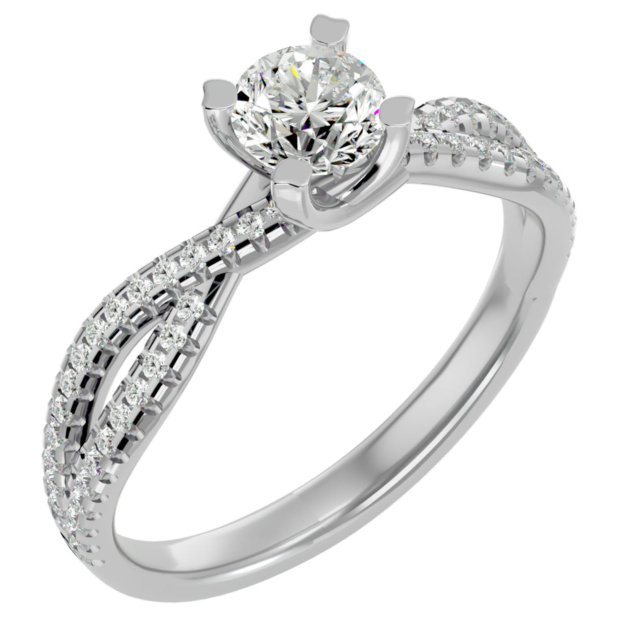 Inel De Logodnă Pyrénées Pavé din Aur 14k cu Diamante Naturale de 0.93 ct din 14k Aur Alb - Castelo.ro