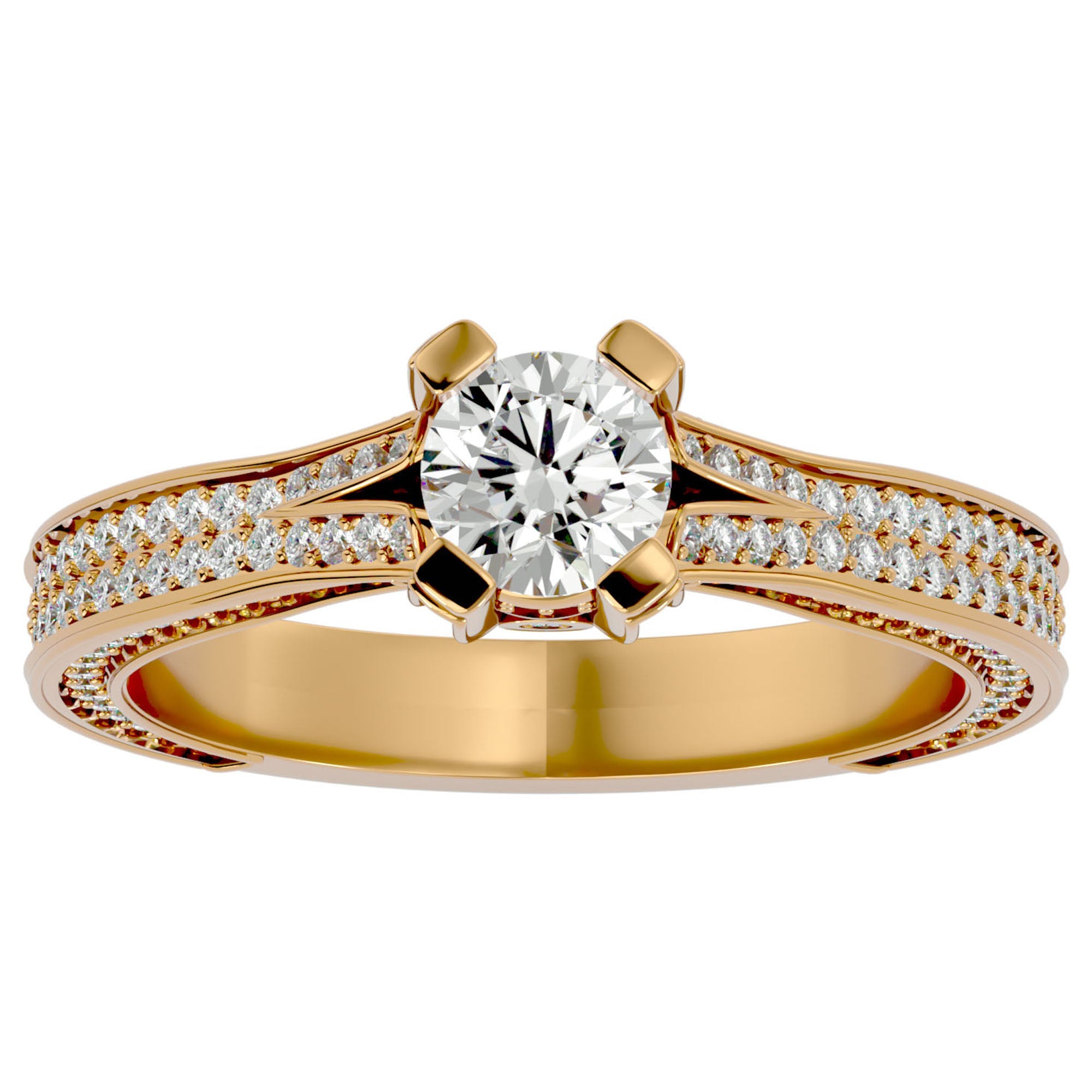 Inel De Logodnă Val d'Oise Pavé din Aur 14k cu Moissanite de 1.17 ct din 14k Aur Galben - Castelo.ro