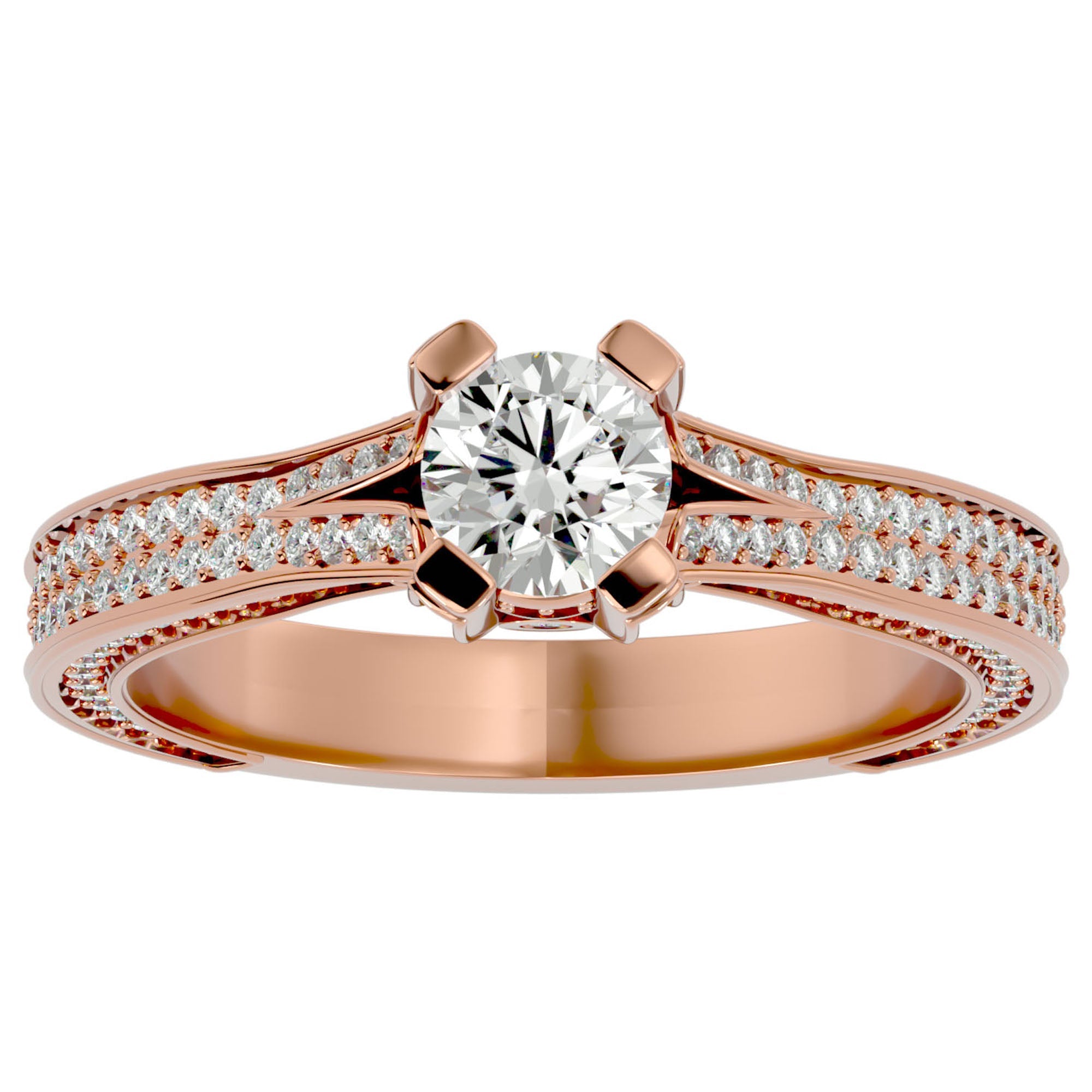 Inel De Logodnă Val d'Oise Pavé din Aur 14k cu Diamante Naturale de 1.17 ct din 14k Aur Roz - Castelo.ro