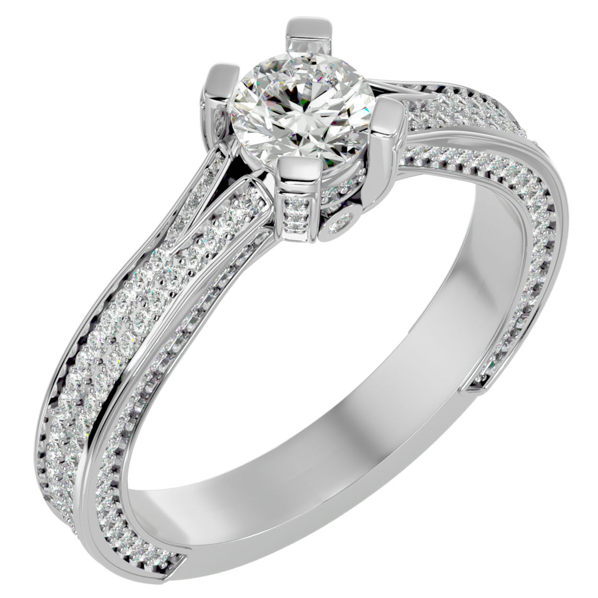 Inel De Logodnă Val d'Oise Pavé din Aur 14k cu Moissanite de 1.17 ct din 14k Aur Alb - Castelo.ro