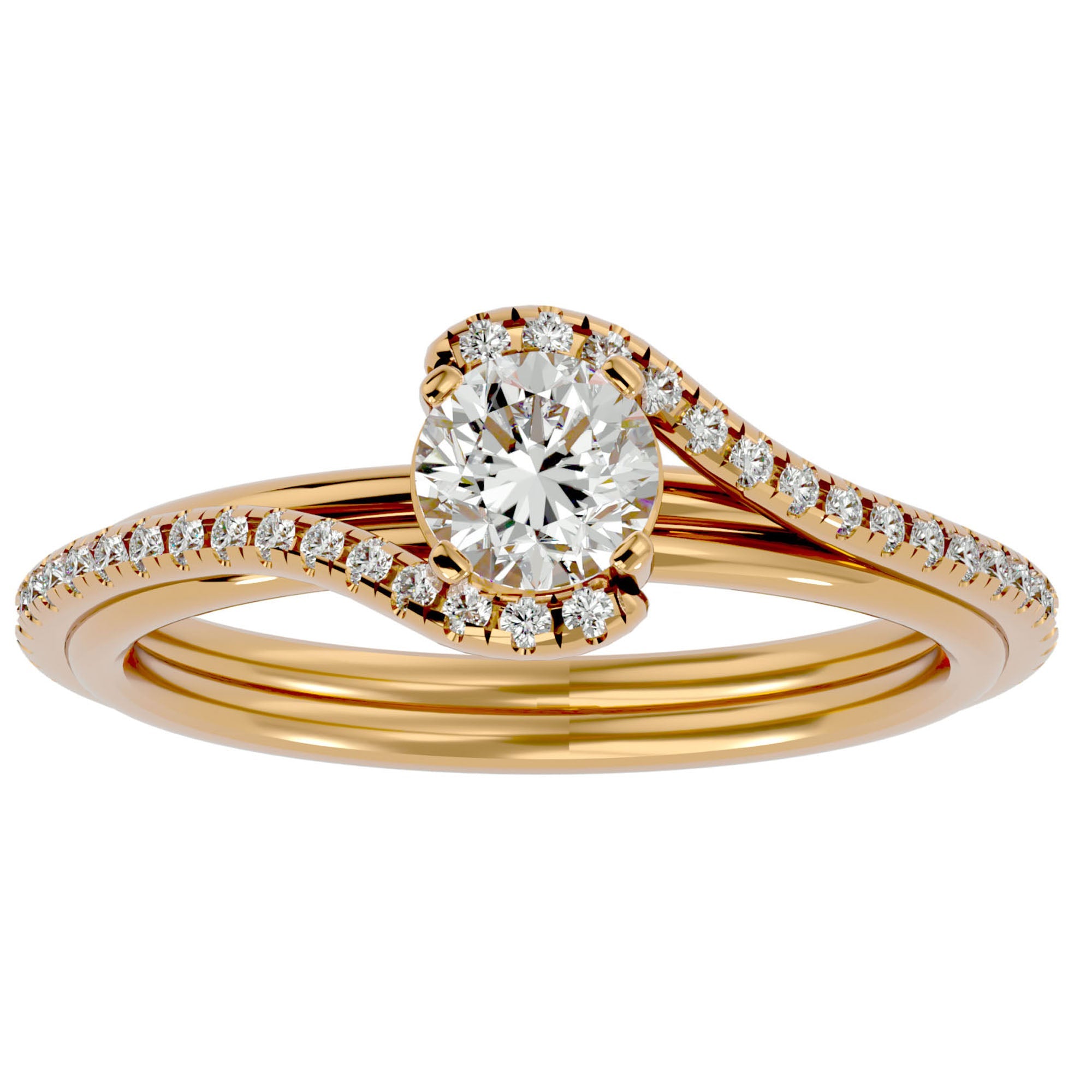 Inel de Logodnă cu Moissanite Pavé în Spirală de 0.88 ct din 18k Aur Galben - Castelo.ro